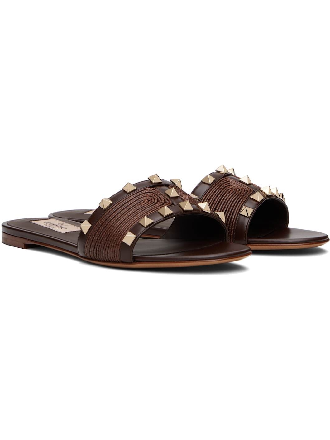 Brown Rockstud Slide Sandals - 4