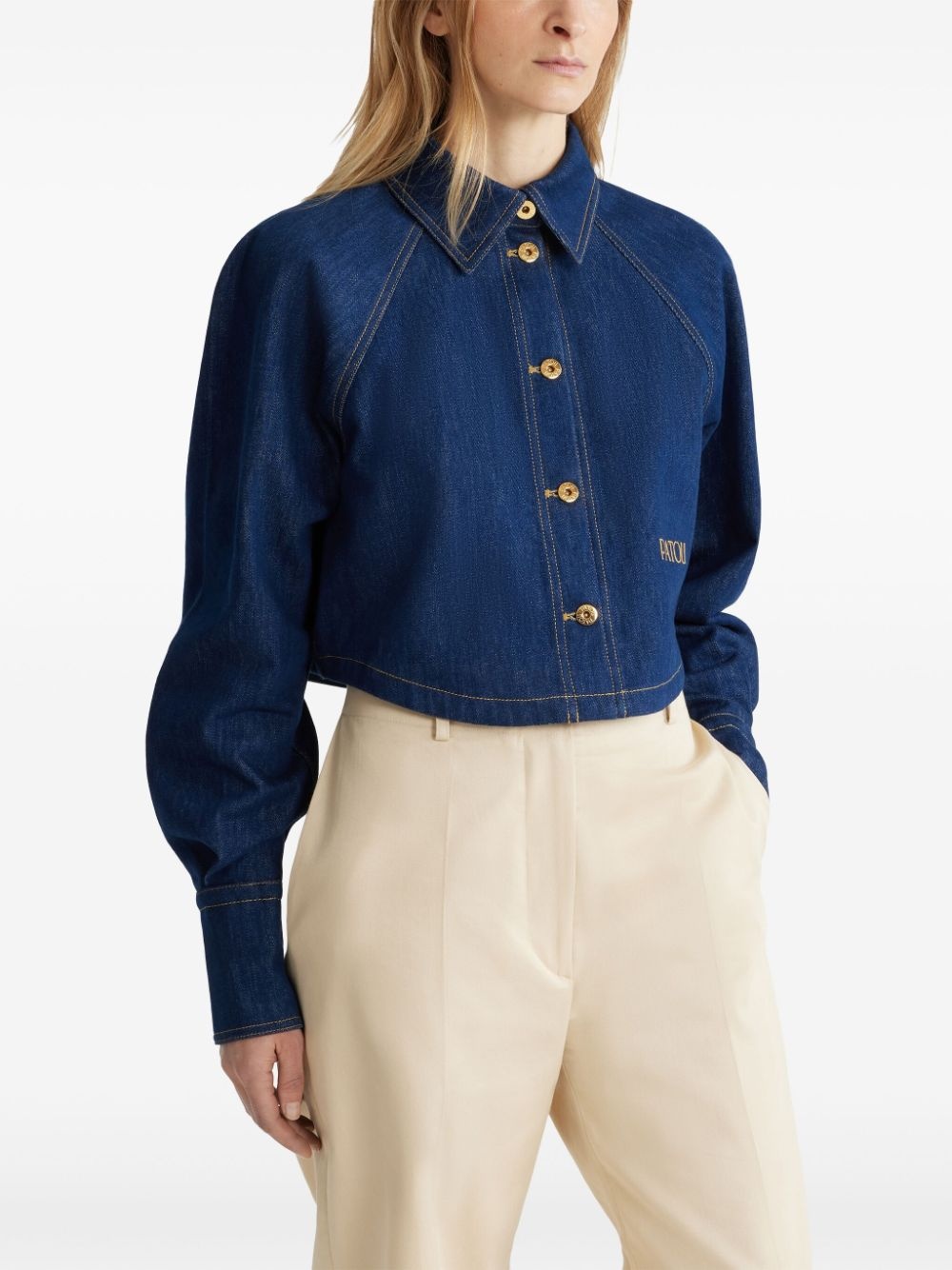 cropped buttoned denim shirt - 4