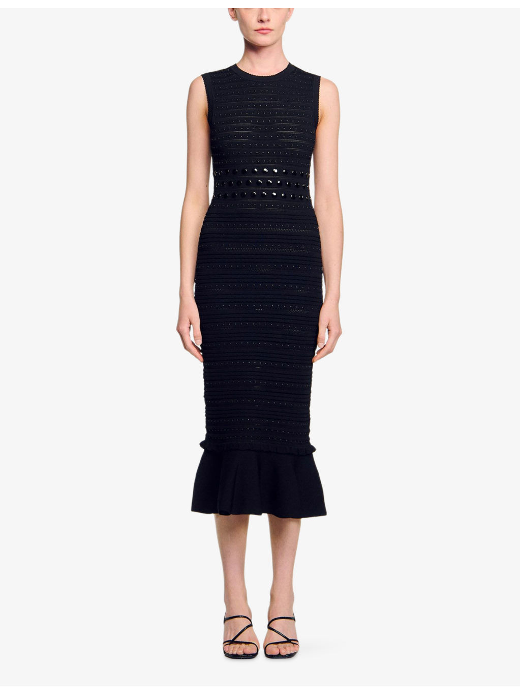 Sleeveless Stud-Embellished Knitted Midi Dress - 3