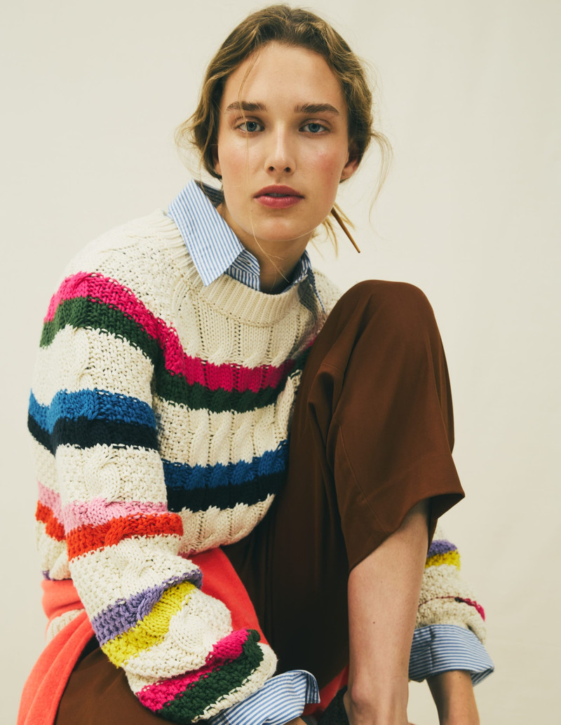 Cotton Cable Jumper-Warm Ivory, Rainbow 6