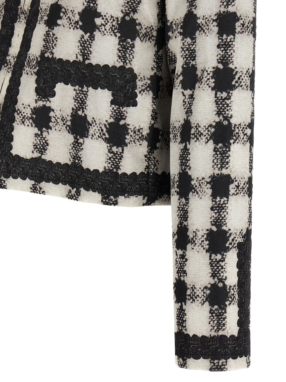 check-pattern lace-trim jacket - 4