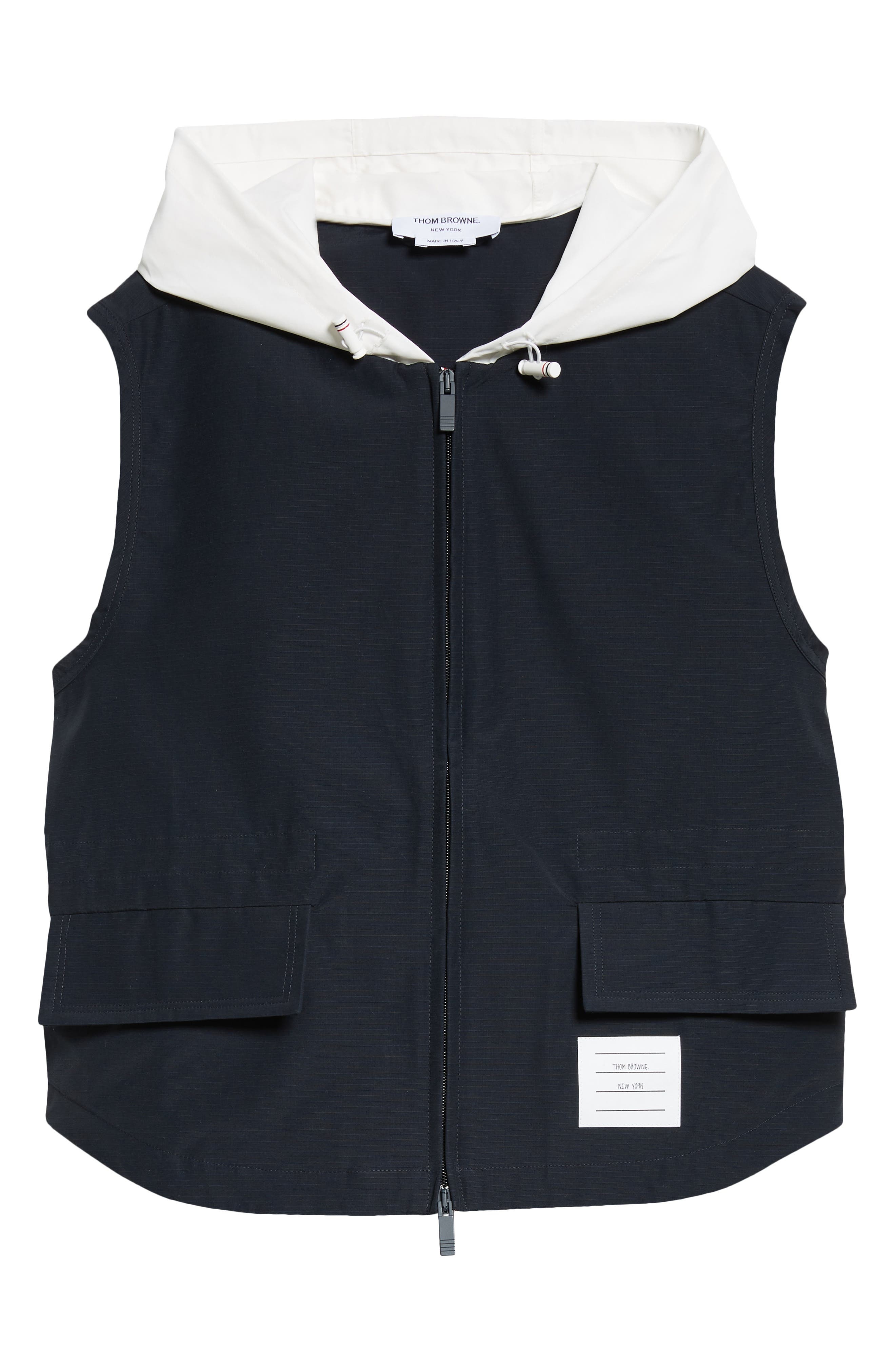 Thom Browne Contrast Hooded Ripstop Vest in Navy at Nordstrom - 7