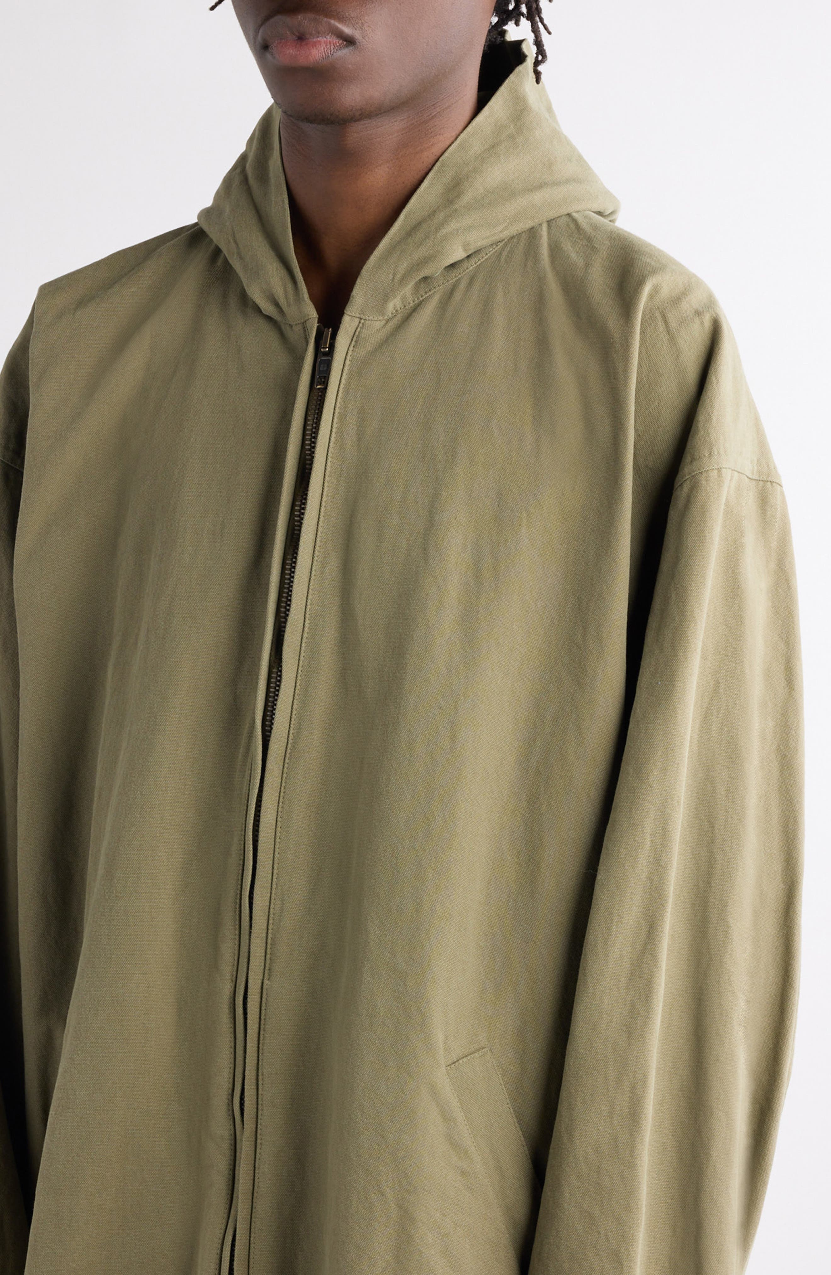 Balenciaga Oversize Cotton Hooded Jacket in 3420 Linden at Nordstrom - 5