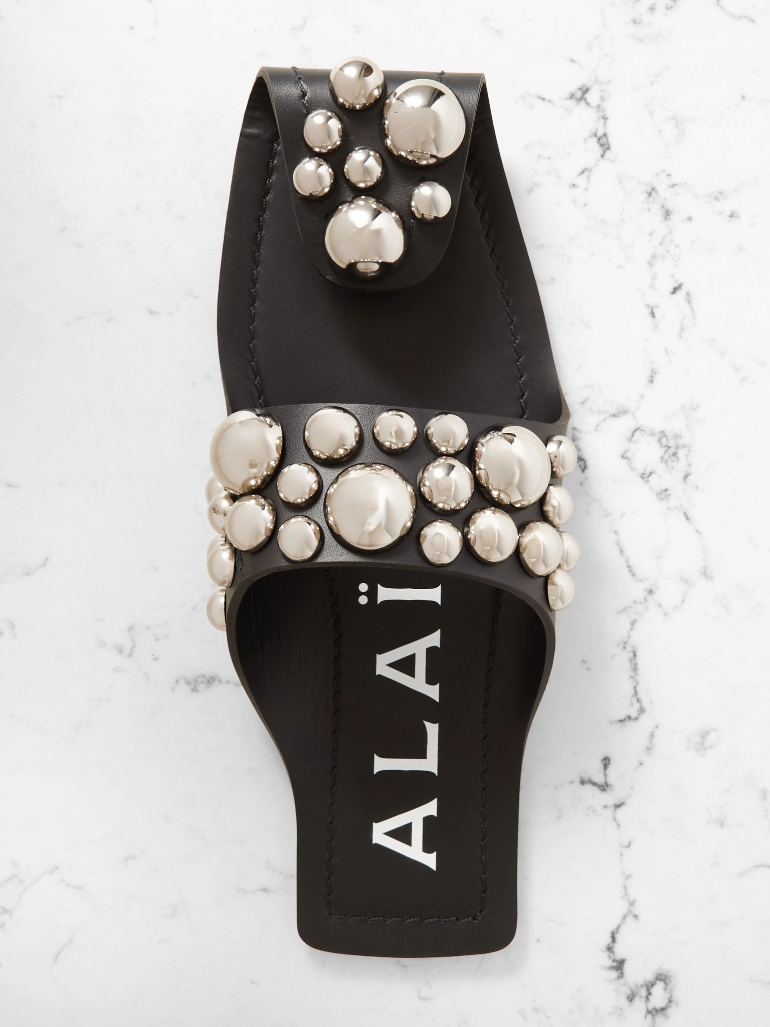 Studded leather slides Black - 5