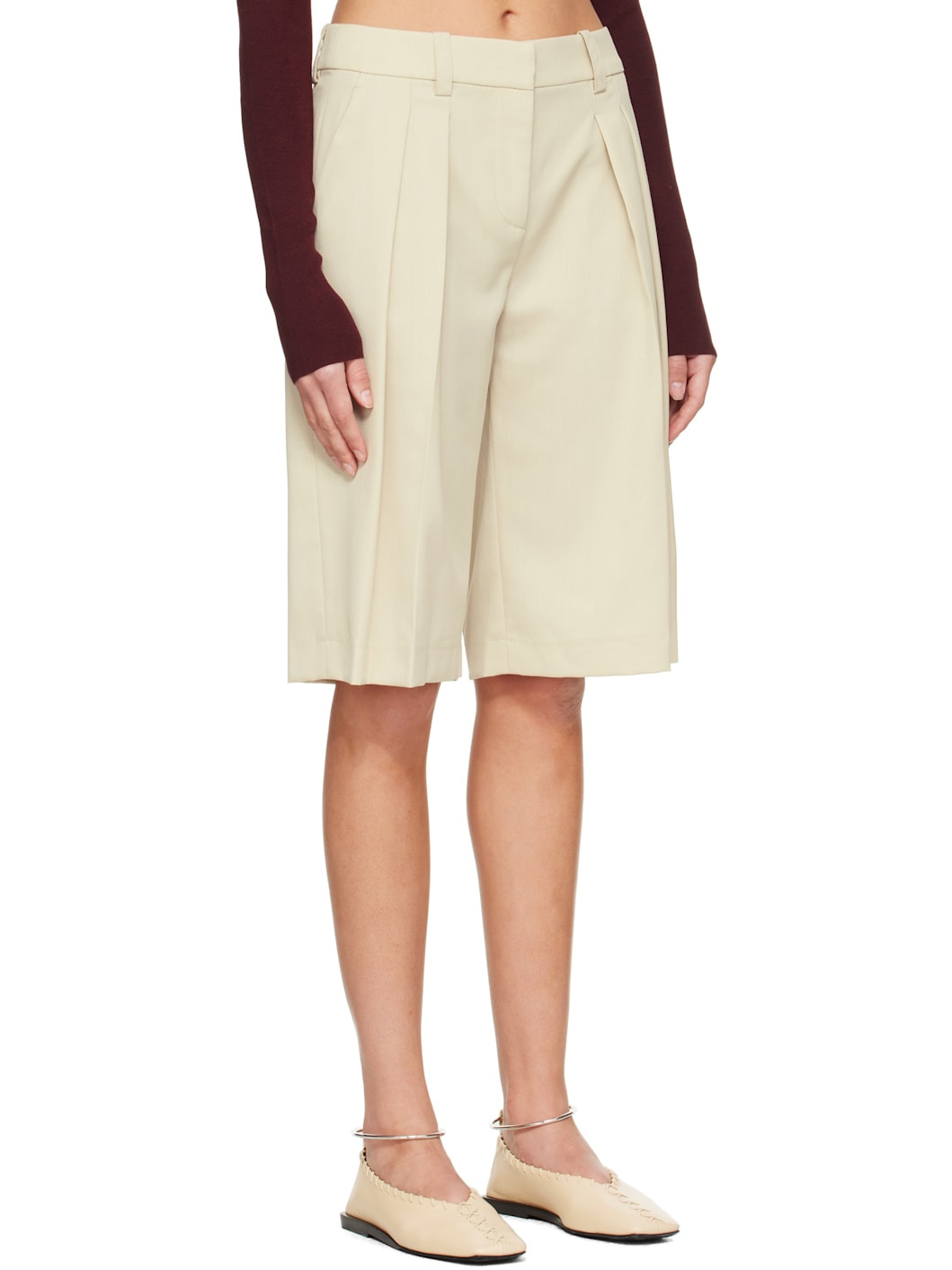Beige Bilbao Pleated Bermuda Shorts - 2