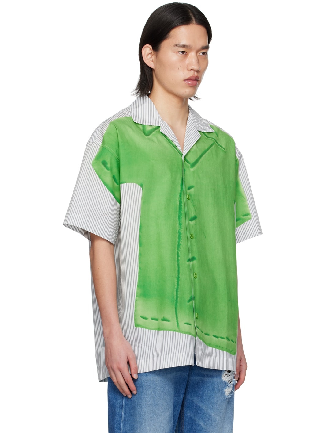 Green & Grey Printed Shirt - 2