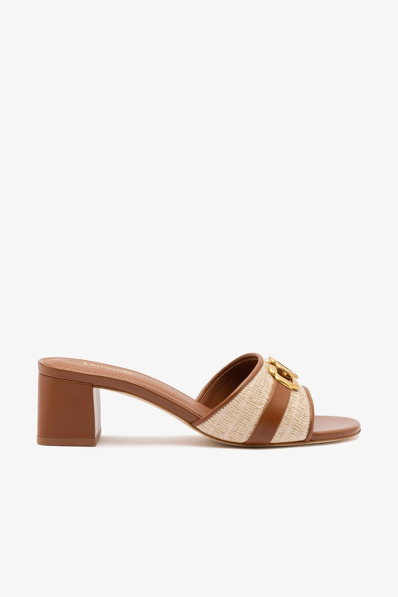 Franca Block Sandal In Natural Raffia And Caramel Leather 1