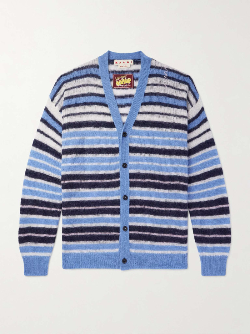 Logo-Embroidered Striped Mohair-Blend Cardigan - 1