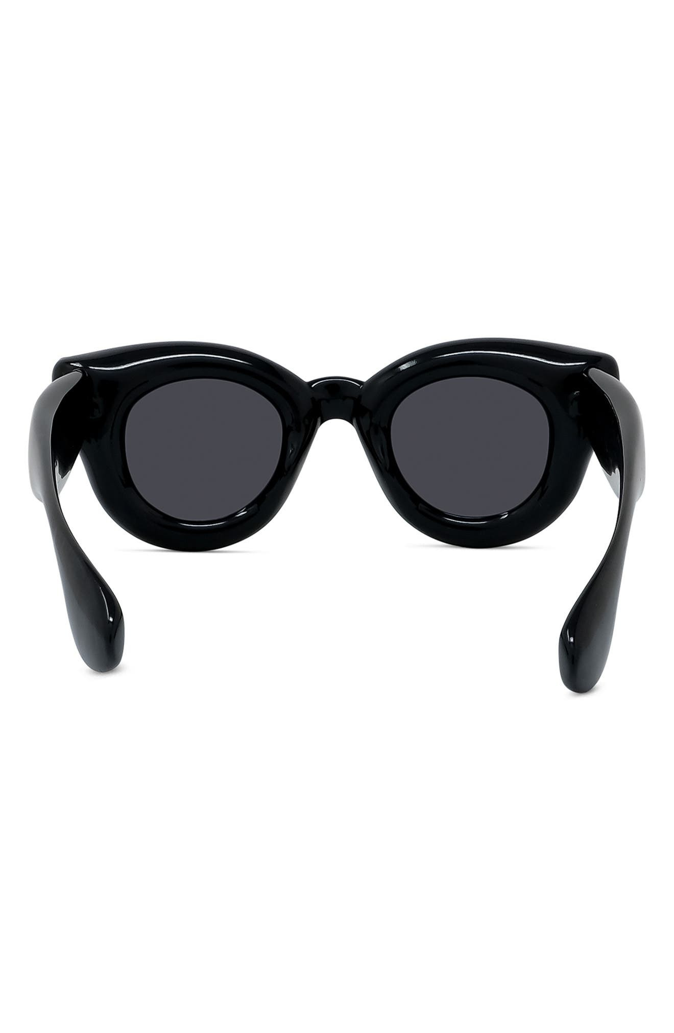 Loewe Inflated Pantos 46mm Round Sunglasses in Shiny Black /Smoke at Nordstrom - 3