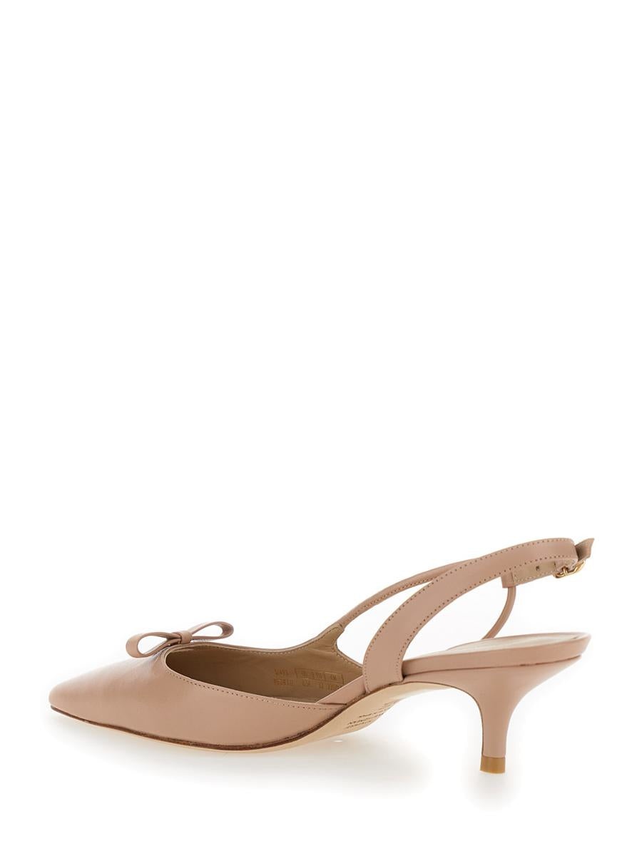 Stuart Weitzman 'TULLY' BEIGE SLINGBACK PUMPS WITH BOW DETAIL IN LEATHER WOMAN - 3