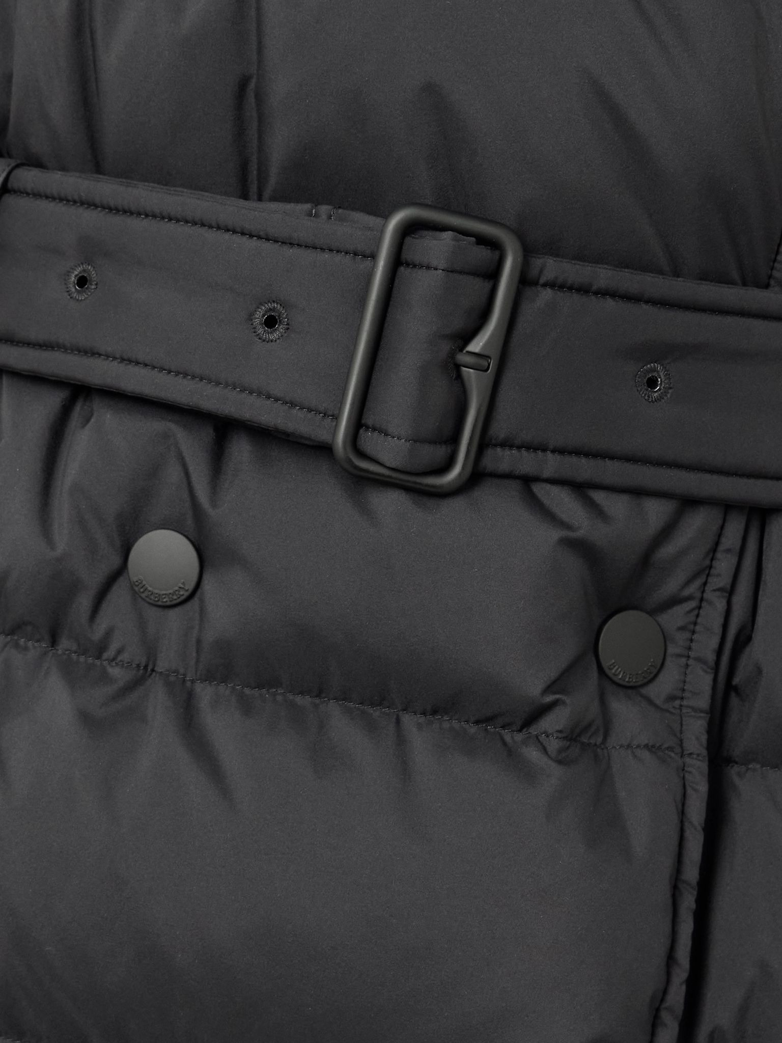 Belted double-breasted quilted shell down coat Black - 5