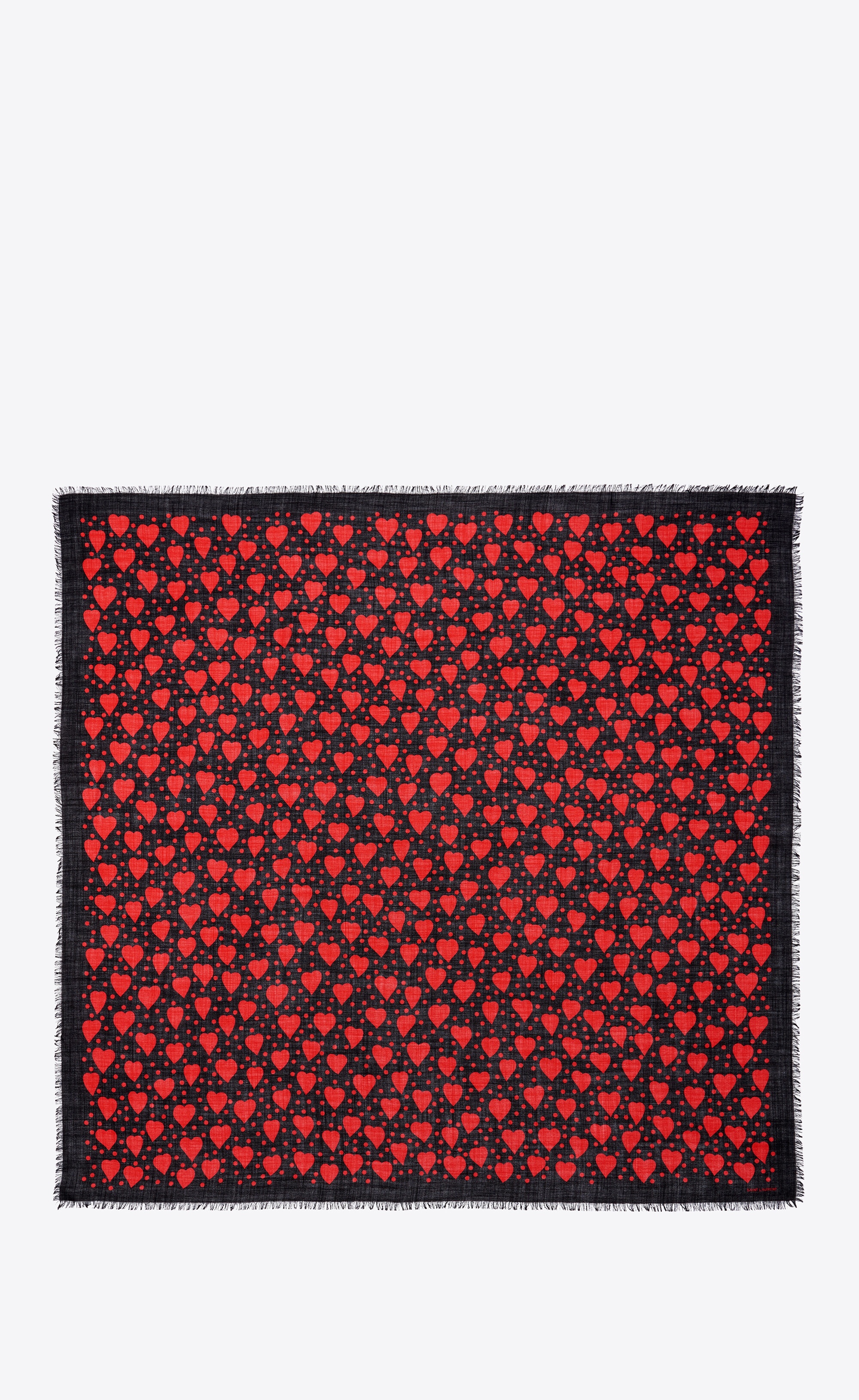 dots and hearts-print large square scarf in wool twill - 2