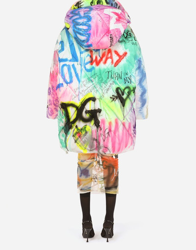 Dolce & Gabbana Foiled nylon down jacket with graffiti print outlook