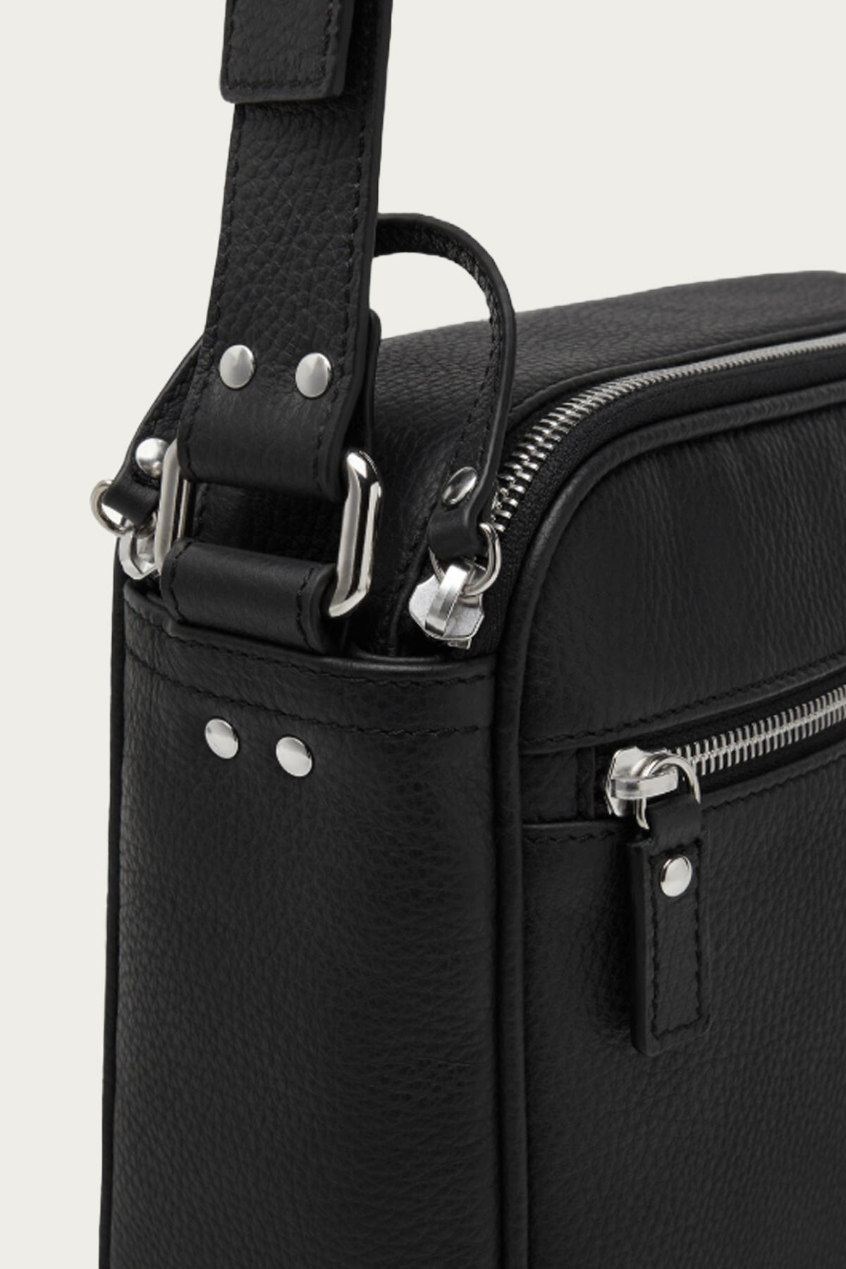 Pebbled Leather Shoulder Bag - Black - 3