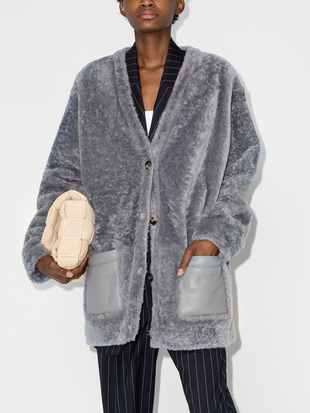 V-neck shearling cardigan - 2