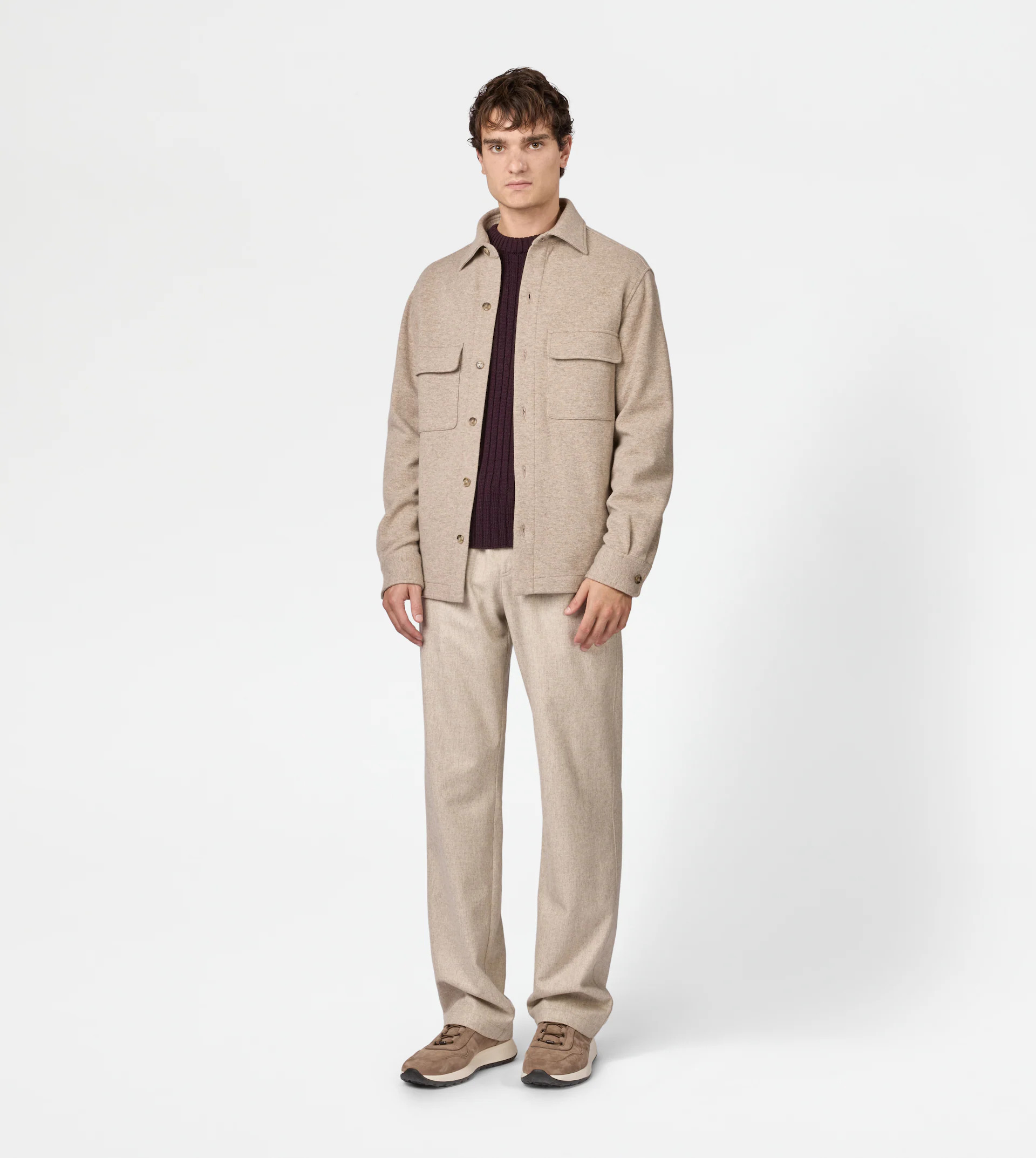 SHIRT JACKET IN CASHMERE BLEND JERSEY - BEIGE - 2