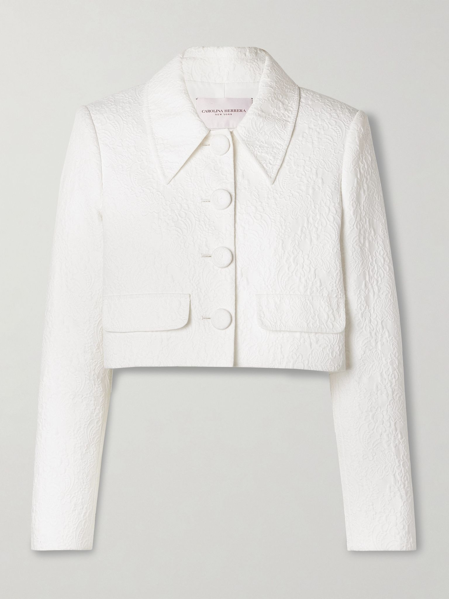 Cropped cotton-blend cloqué jacket White - 1