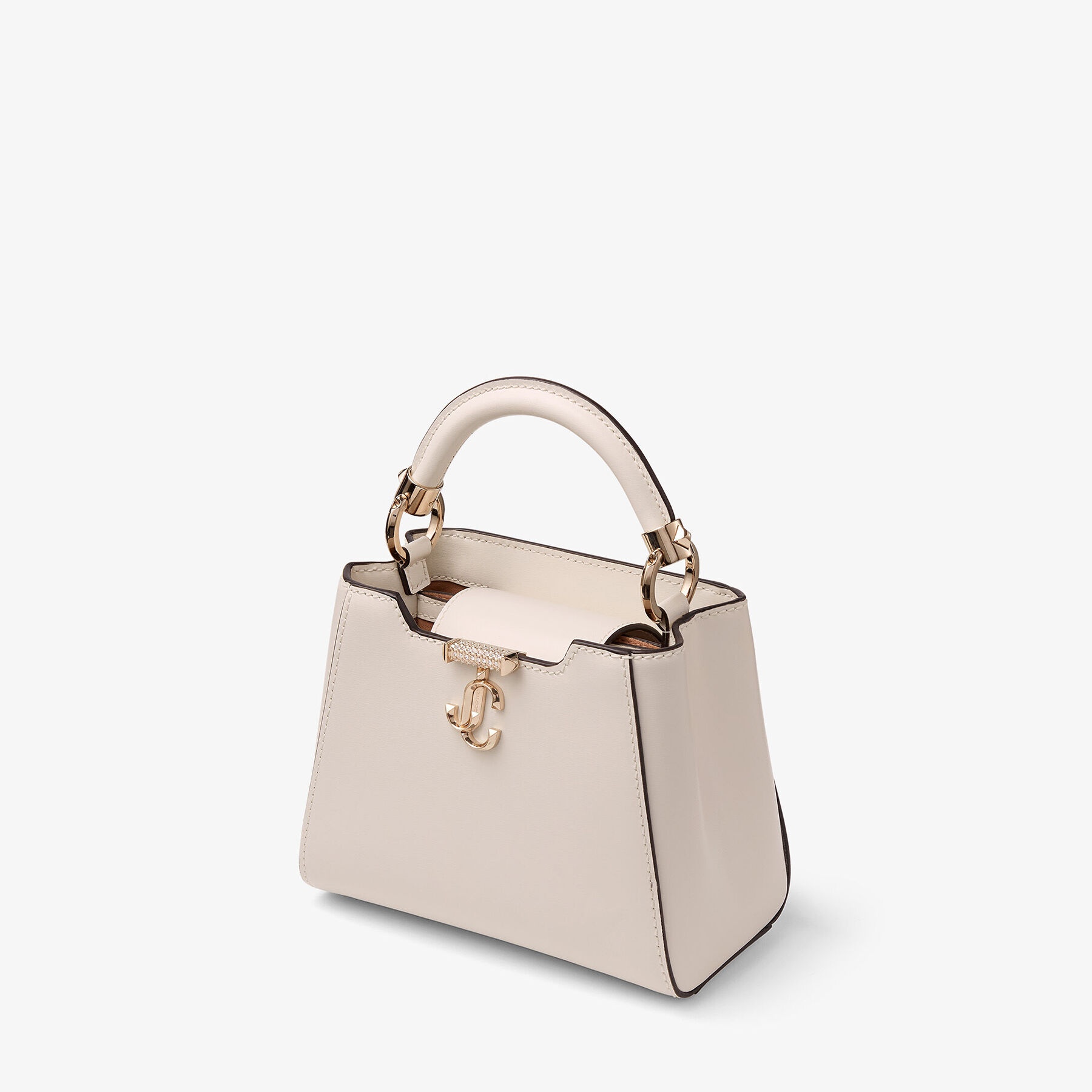 Varenne Top Handle Mini
Latte Leather Top Handle Bag with Crystal Bar and JC Emblem - 3