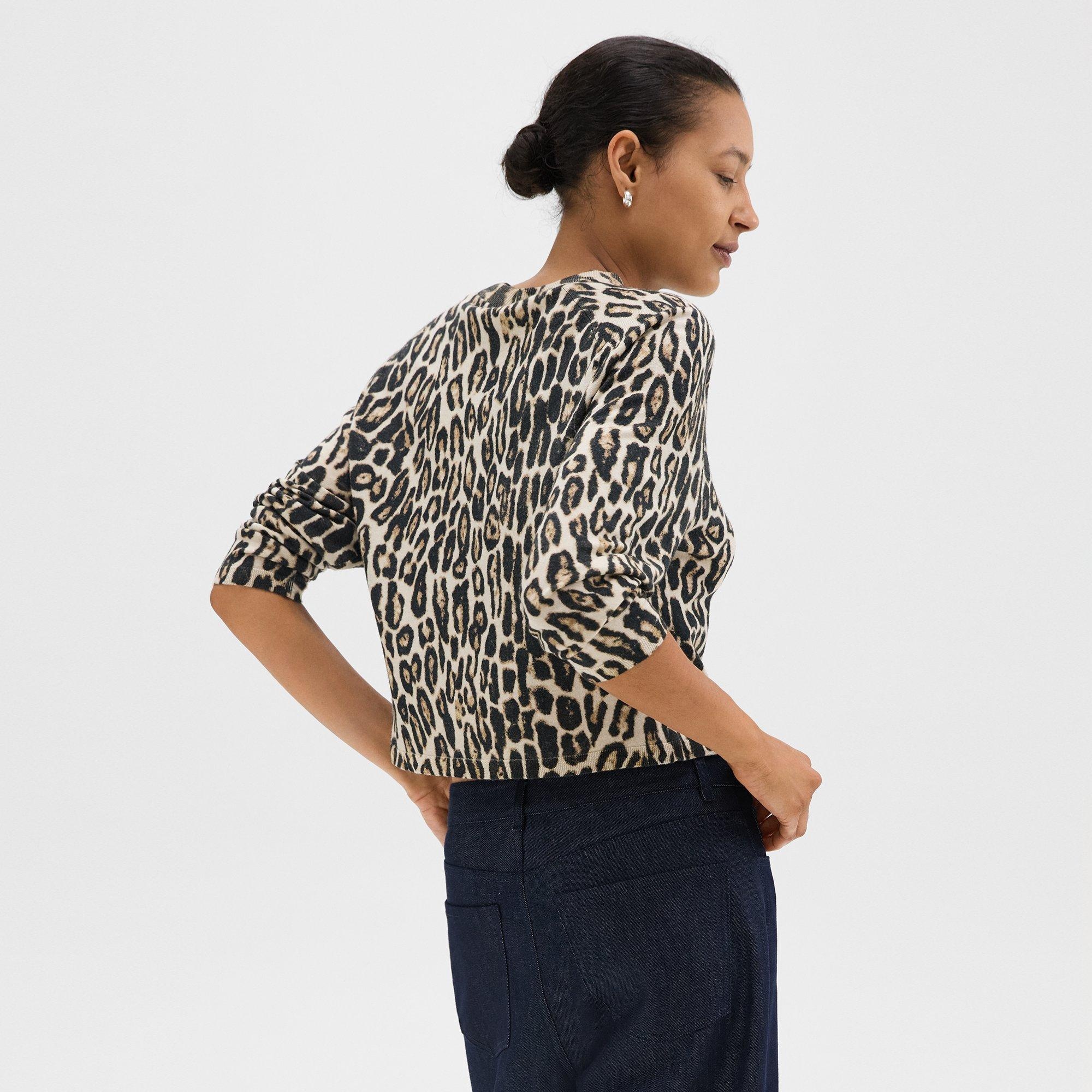 Cropped Leopard Print Sweater in Merino Wool - 4