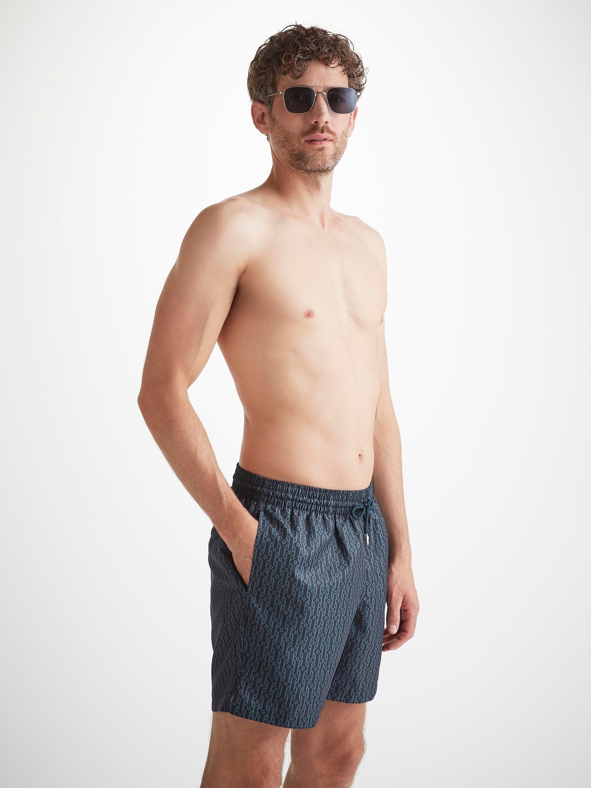 Men's Swim Shorts Navy Rope Print - 5
