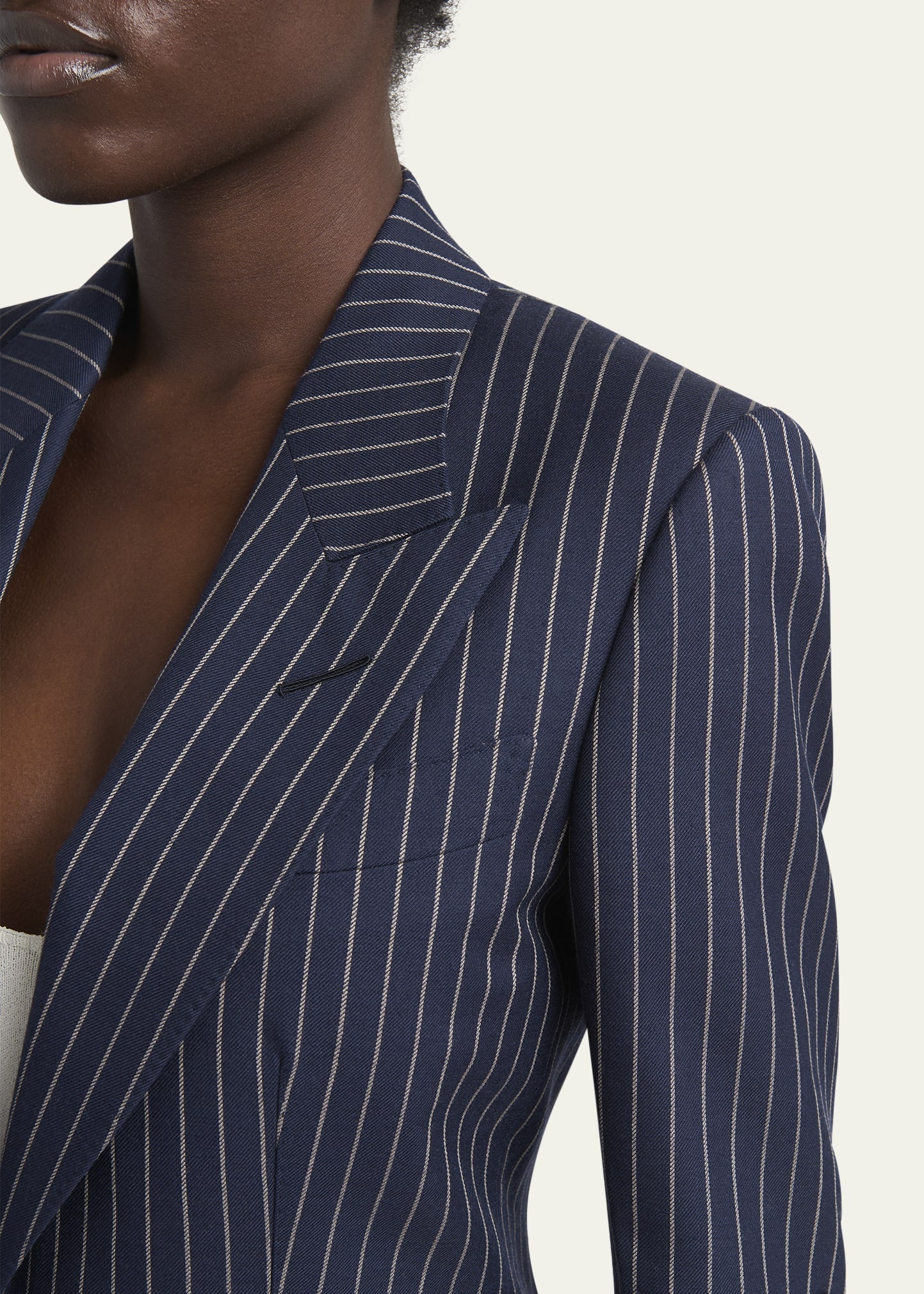 Pintstripe One-Button Wool Blazer - 5