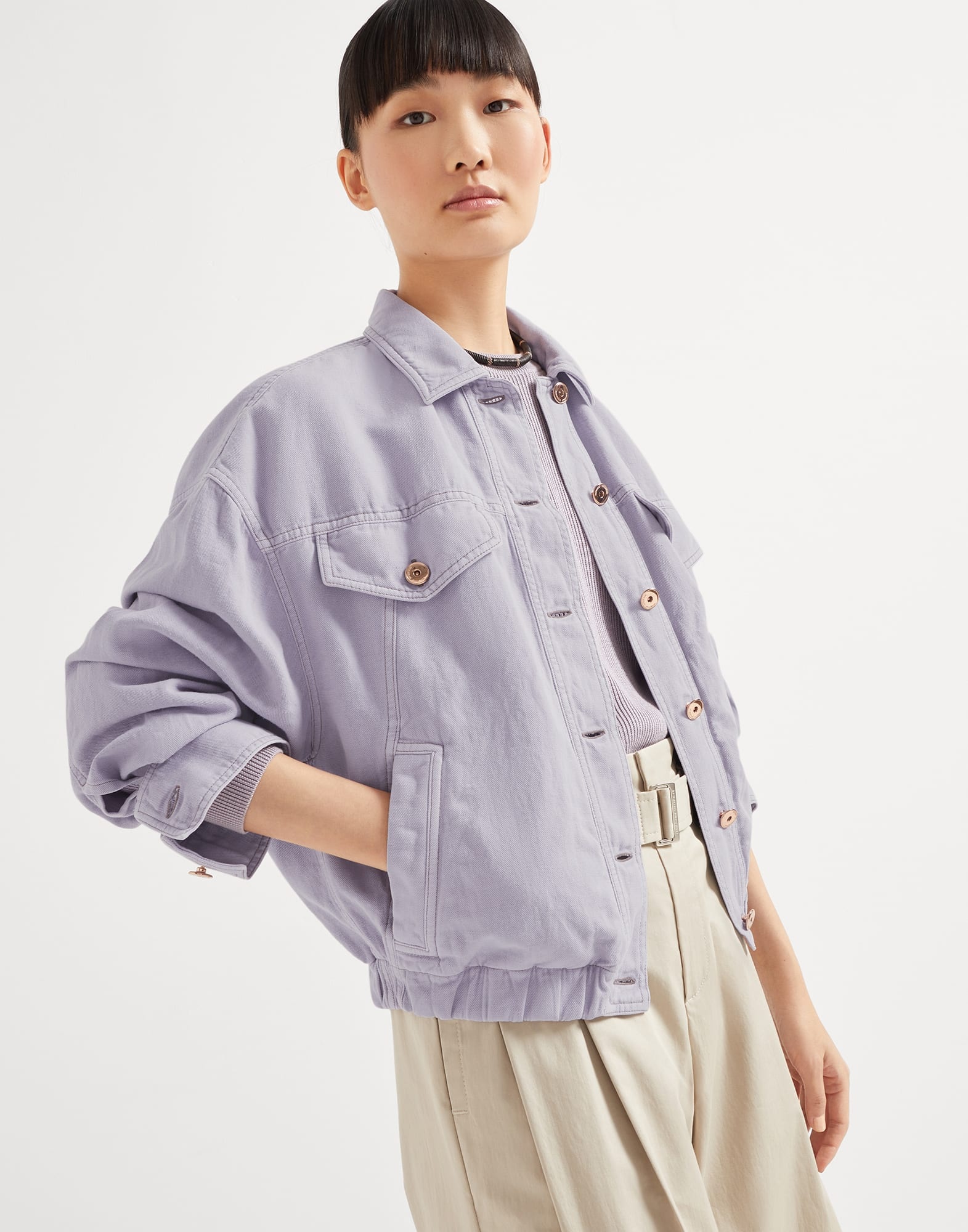 Garment-dyed cotton and linen cover four-pocket jacket with monili - 4