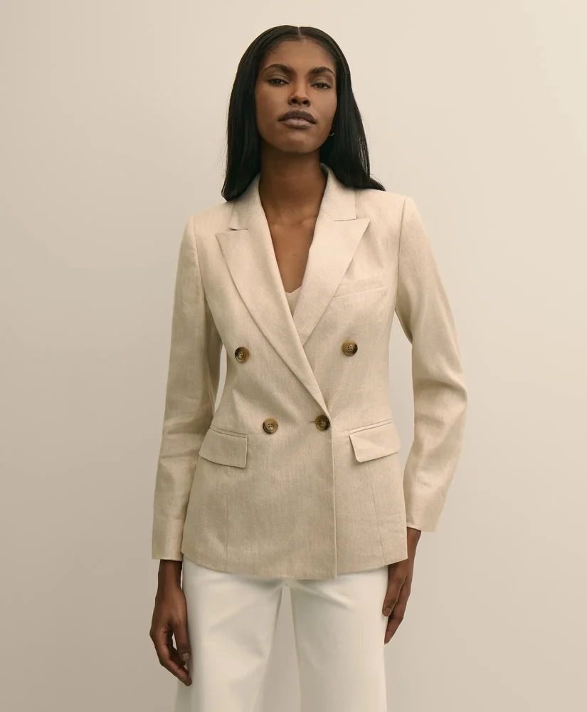 Linen Blend Double-Breasted Jacket - 1