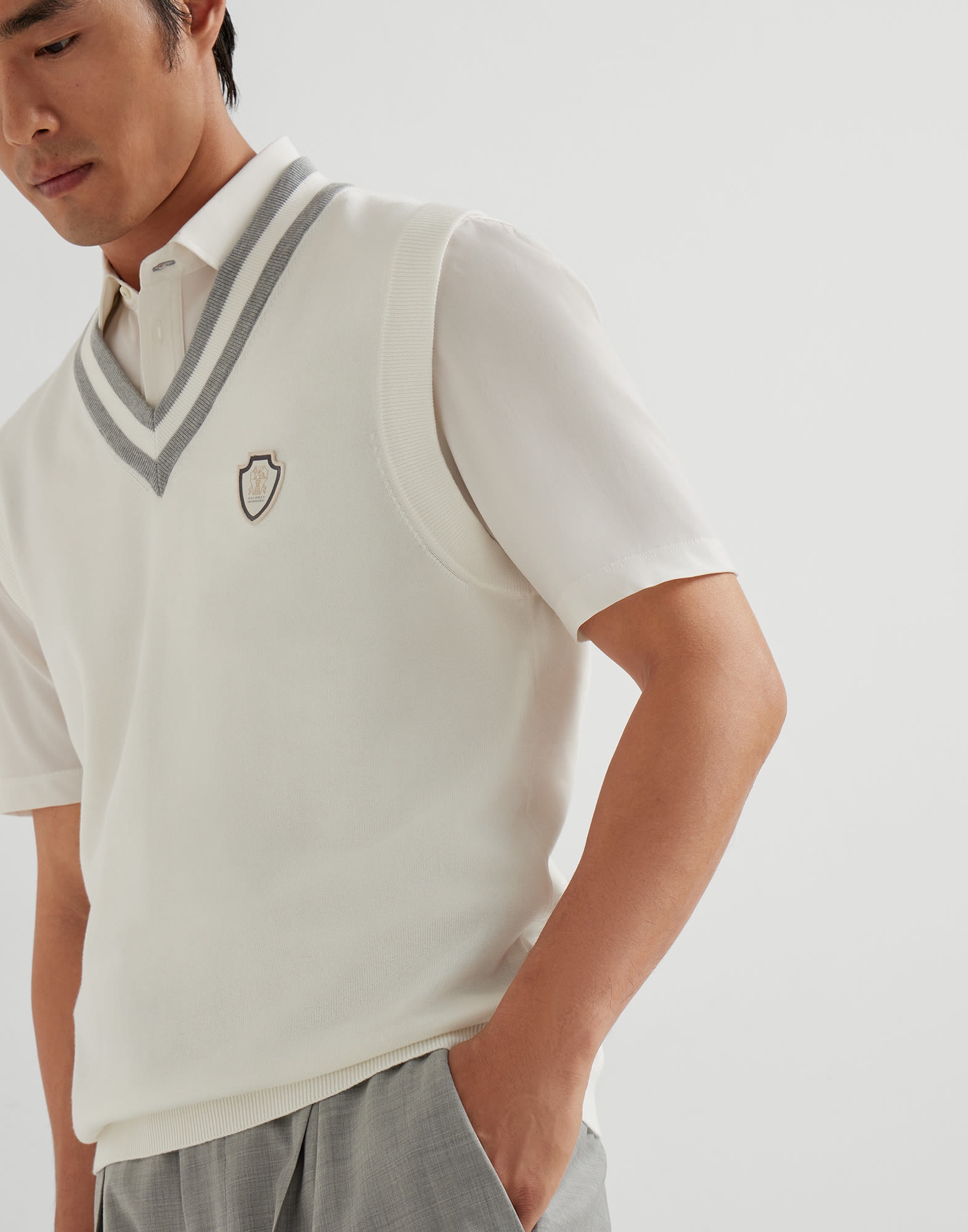 Cotton knit vest with logo - 3