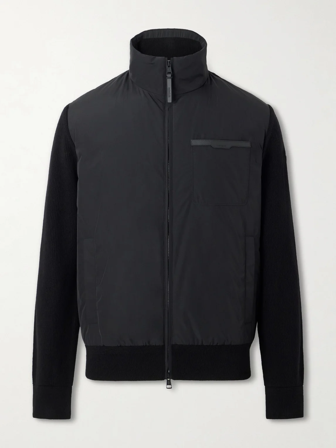 Leather-Trimmed Shell and Wool-Blend Full-Zip Cardigan - 1