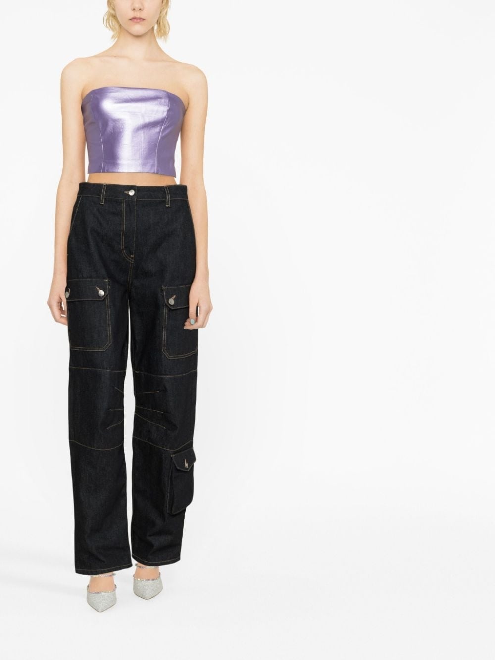 metallic strapless cropped top - 2