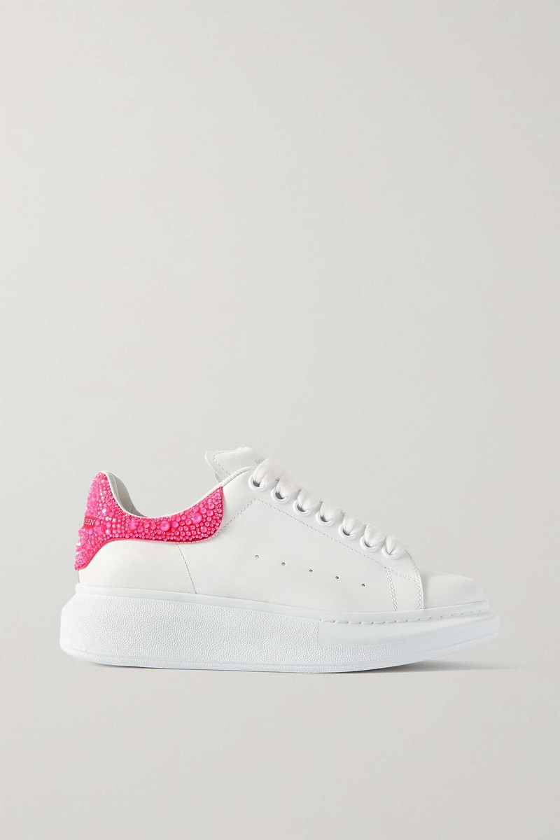 Crystal-embellished leather exaggerated-sole sneakers - 1