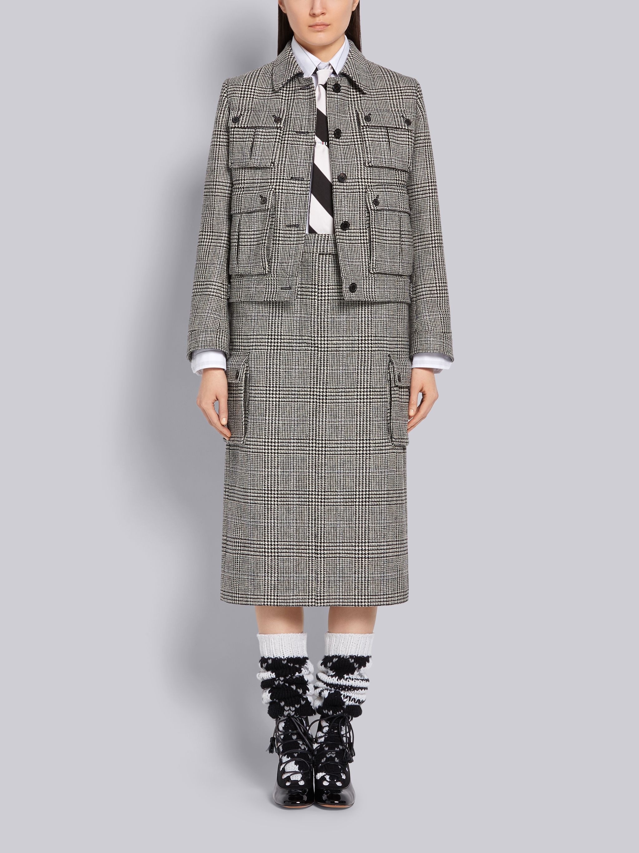 Black and White Prince of Wales Hunting Wool Tweed Harrington Skirt - 4