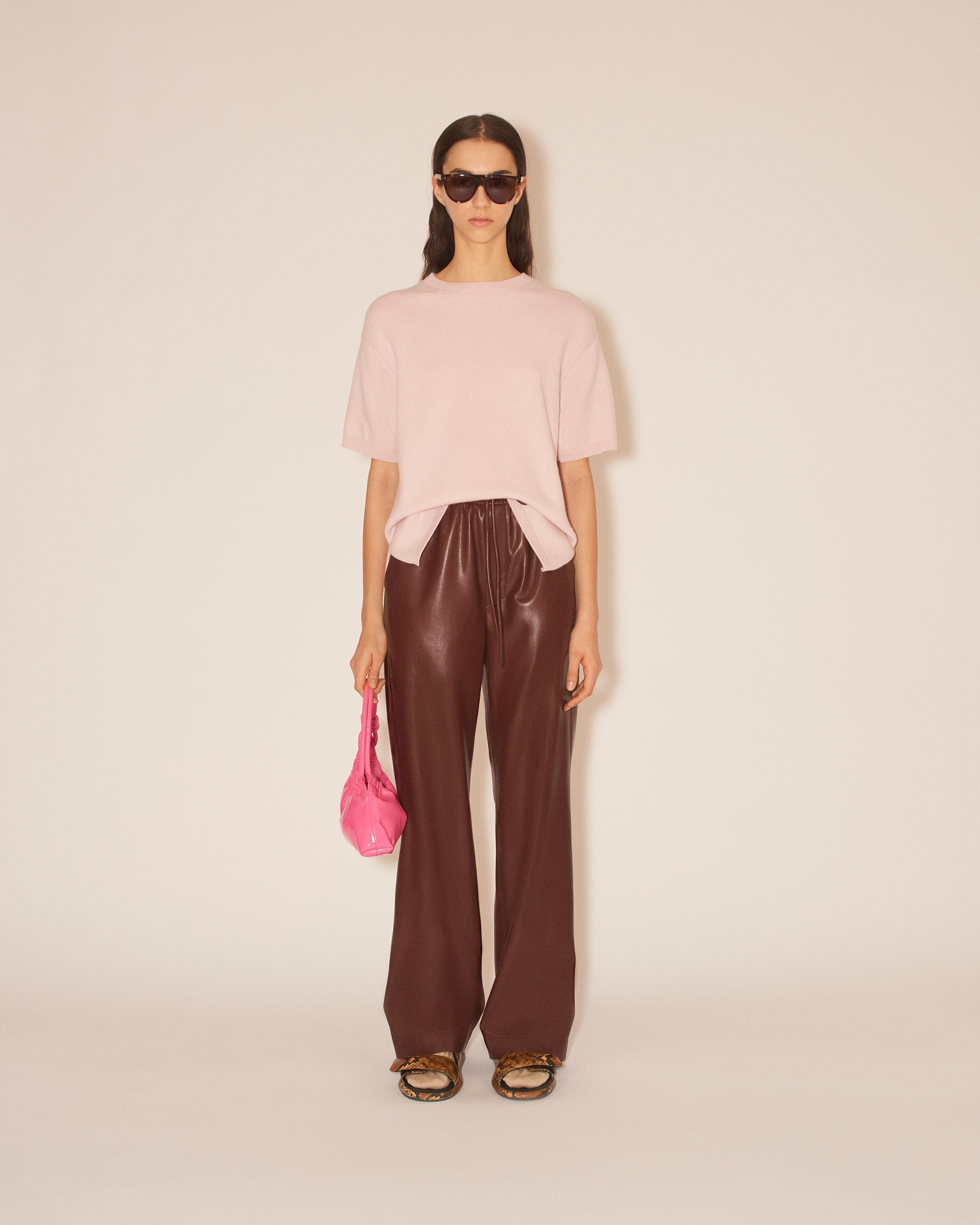 CALIE - OKOBOR™ alt-leather elasticated waist pants - Black - 4