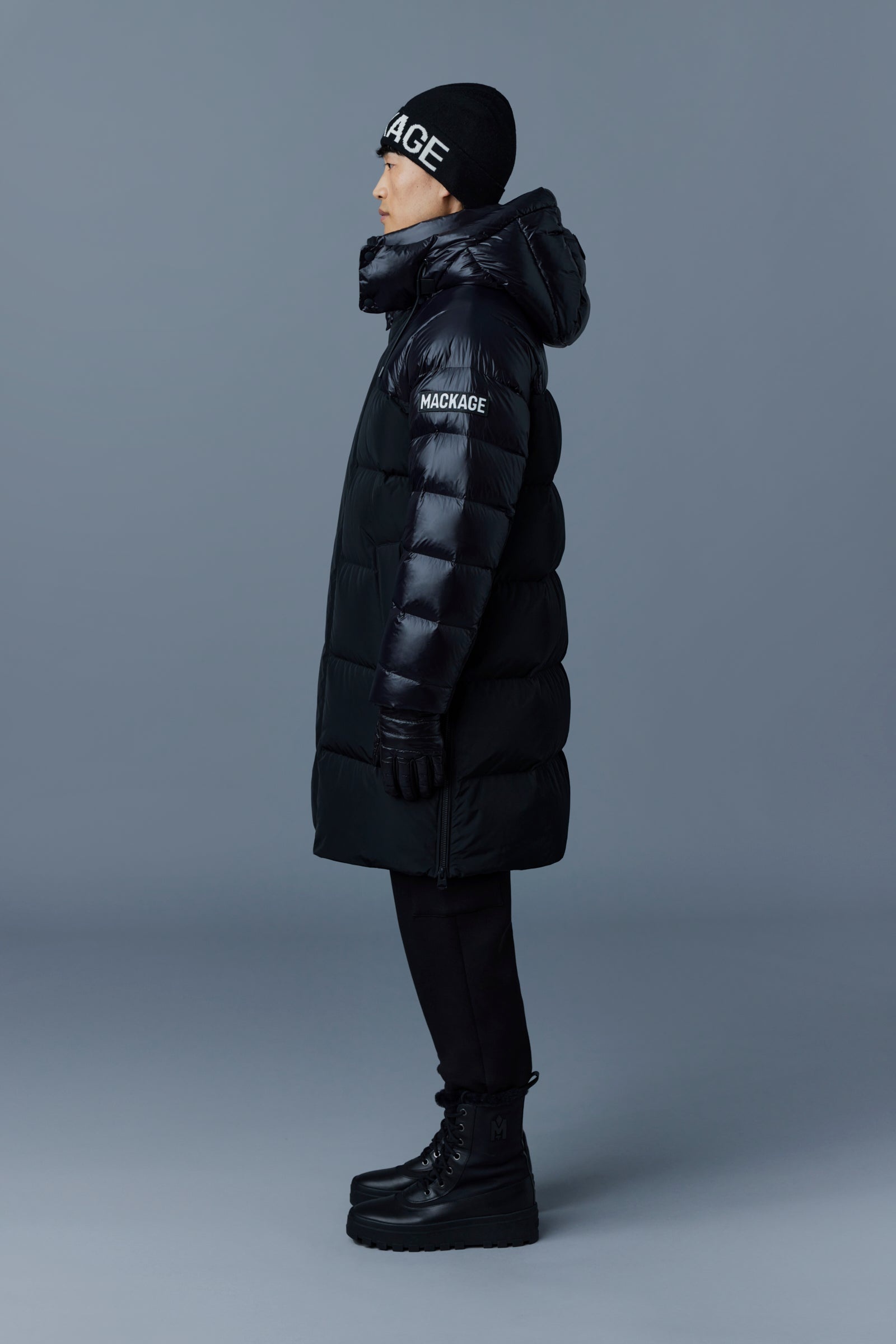 KAZUYA mixed-media down coat with hood - 3