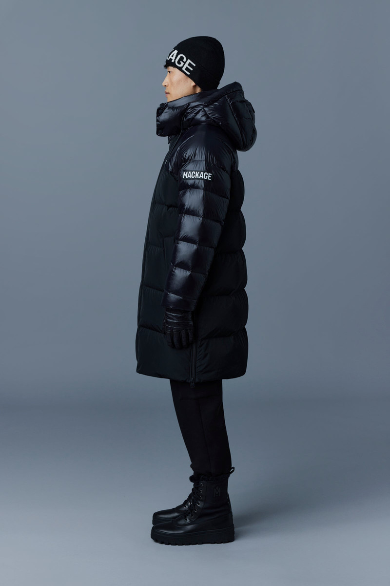 KAZUYA mixed-media down coat with hood 3