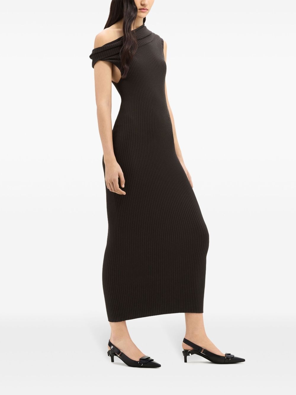 asymetric ribbed-knit long dress - 3