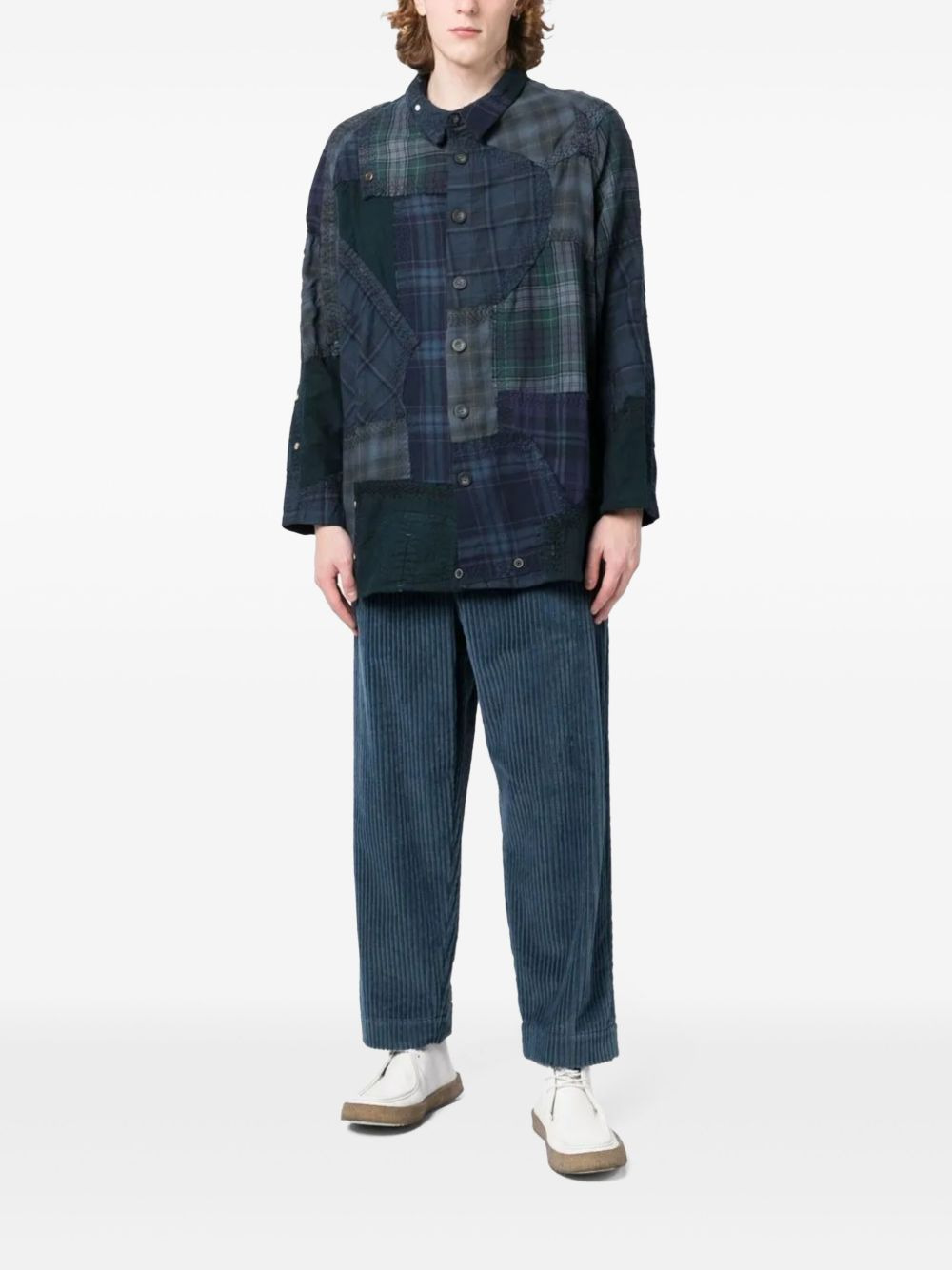 patchwork button-up shirt - 2