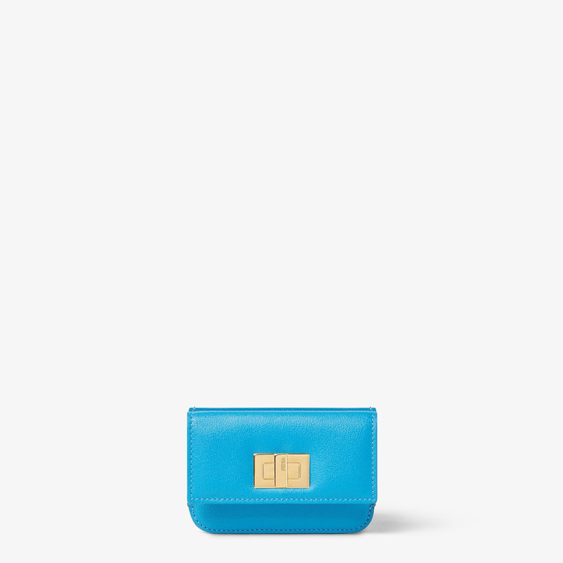 Fendi Way Card Case With Pocket Dove gray and light blue leather card case 1