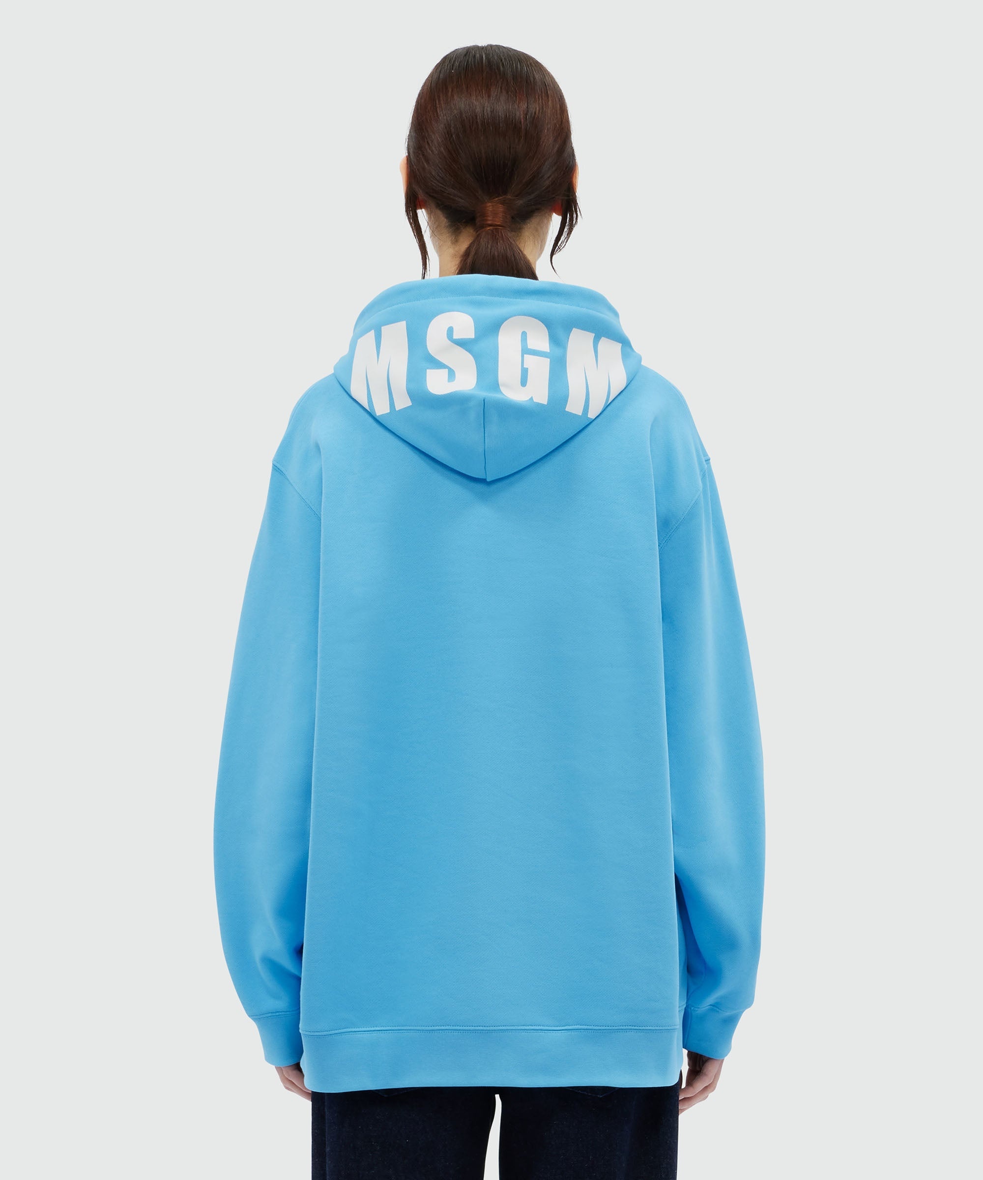 Light blue cotton sweatshirt with maxi logo print - 3