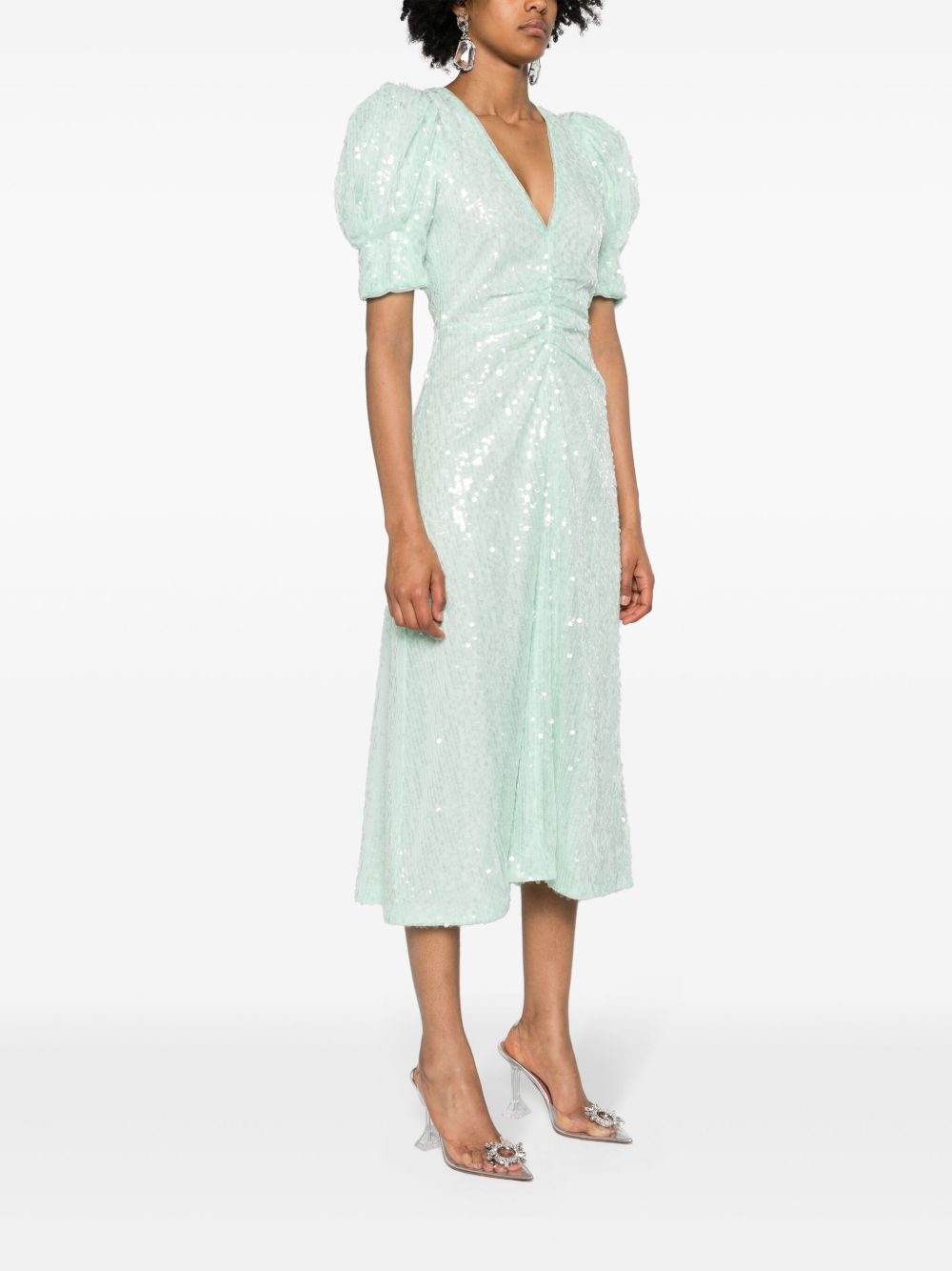 sequinned puff-sleeve midi dress - 3