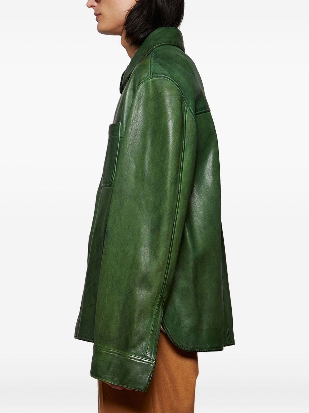 smooth-leather shirt jacket - 4
