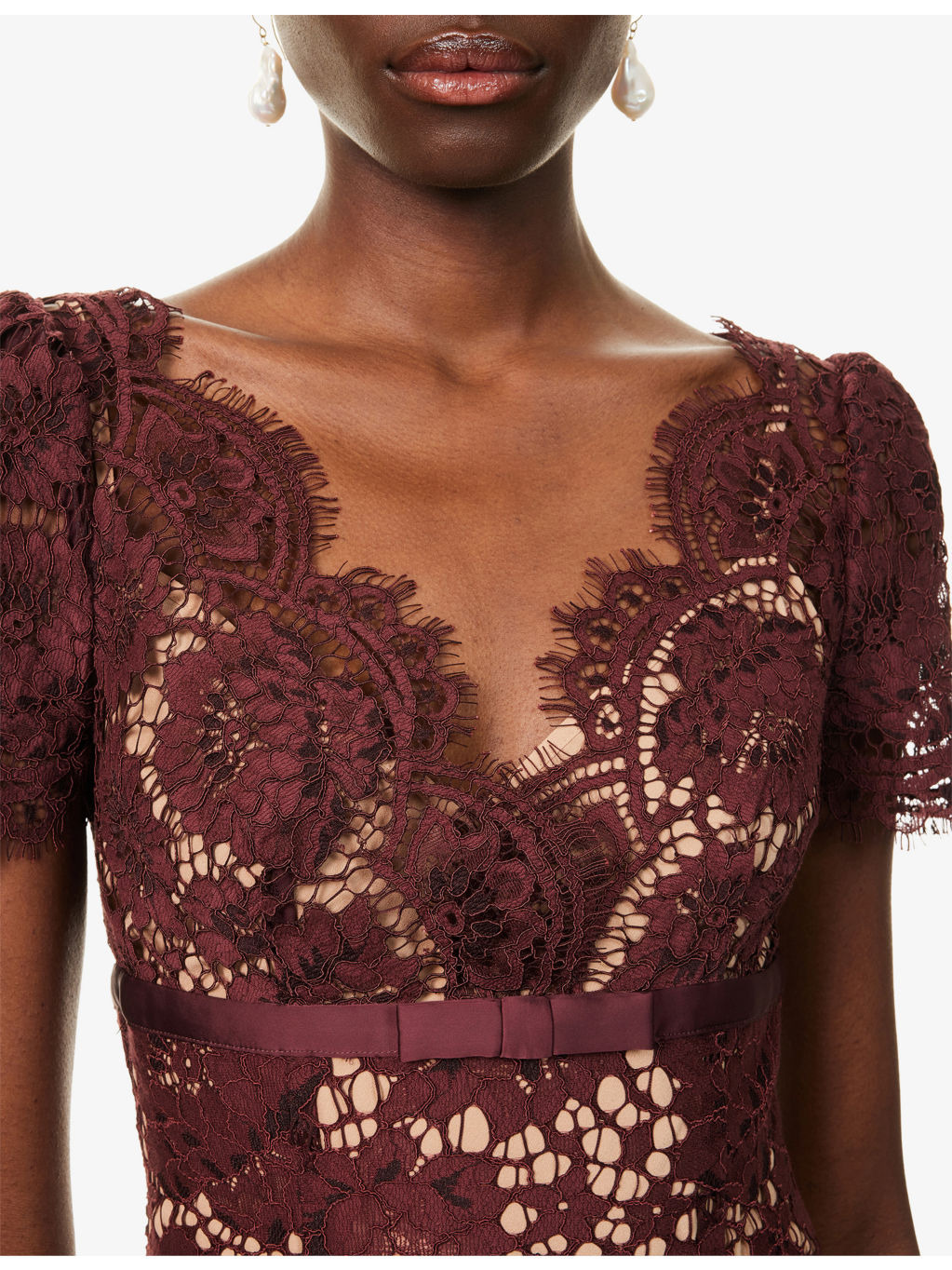 Floral Lace Bow-Embellished Woven Midi Dress - 5