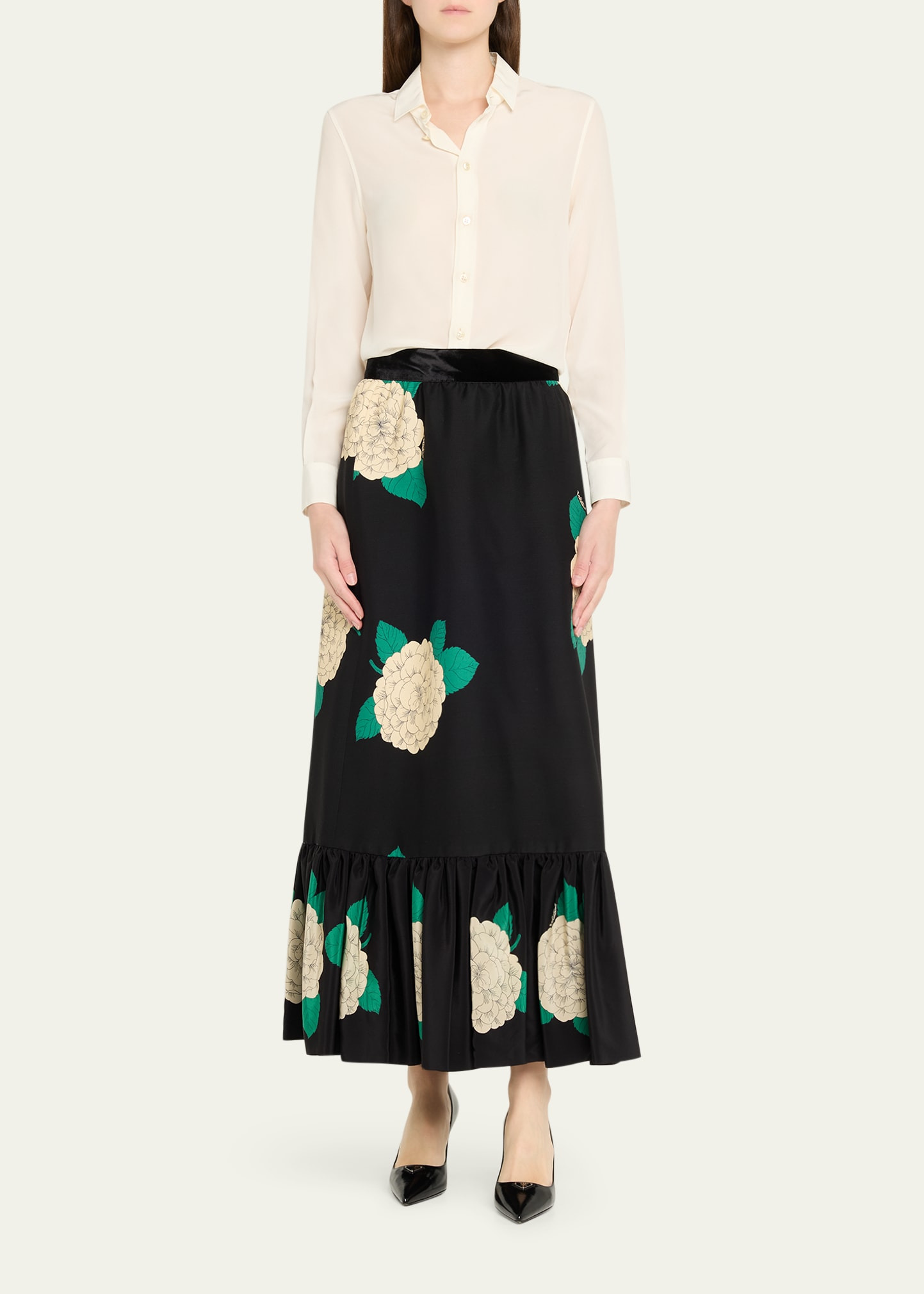 Ortensia-Print Crepe Ruffle Ankle Skirt - 2