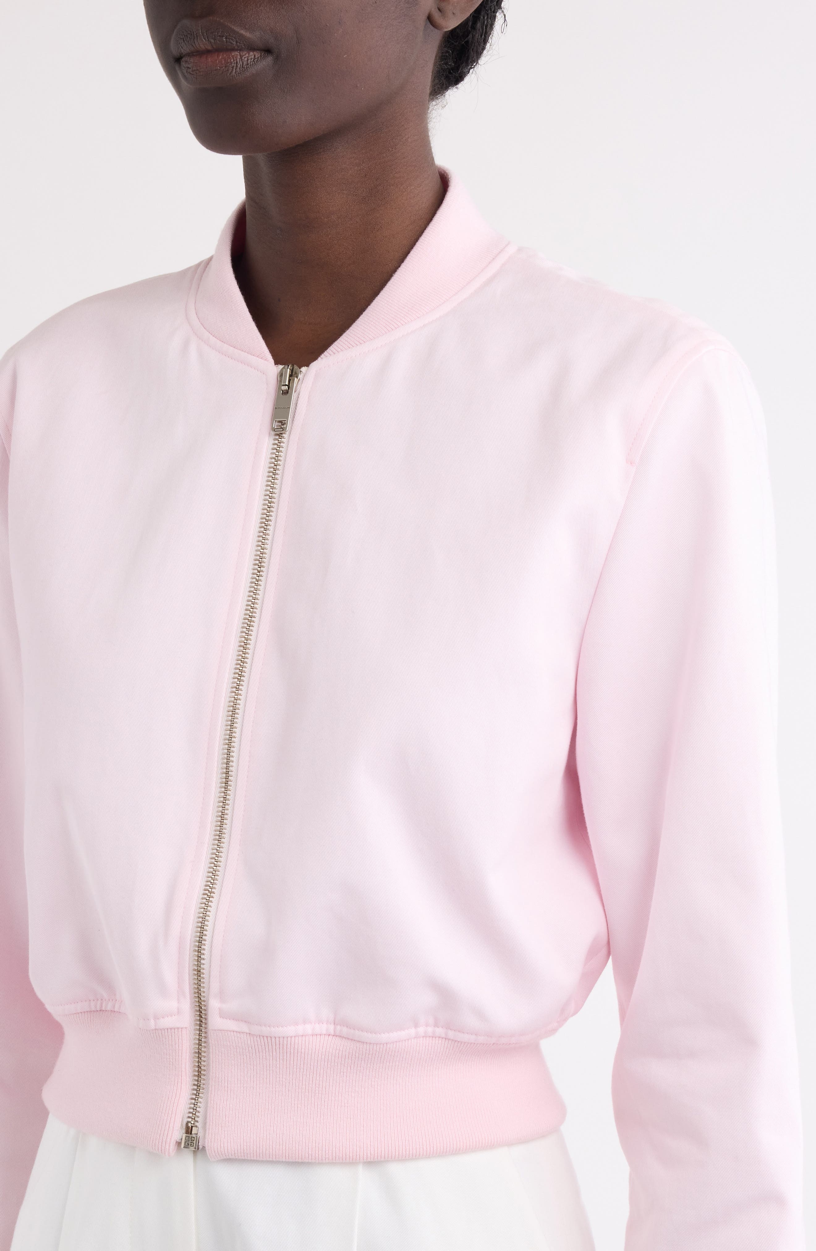 Givenchy Logo Embroidered Crop Bomber Jacket in Baby Pink at Nordstrom - 5