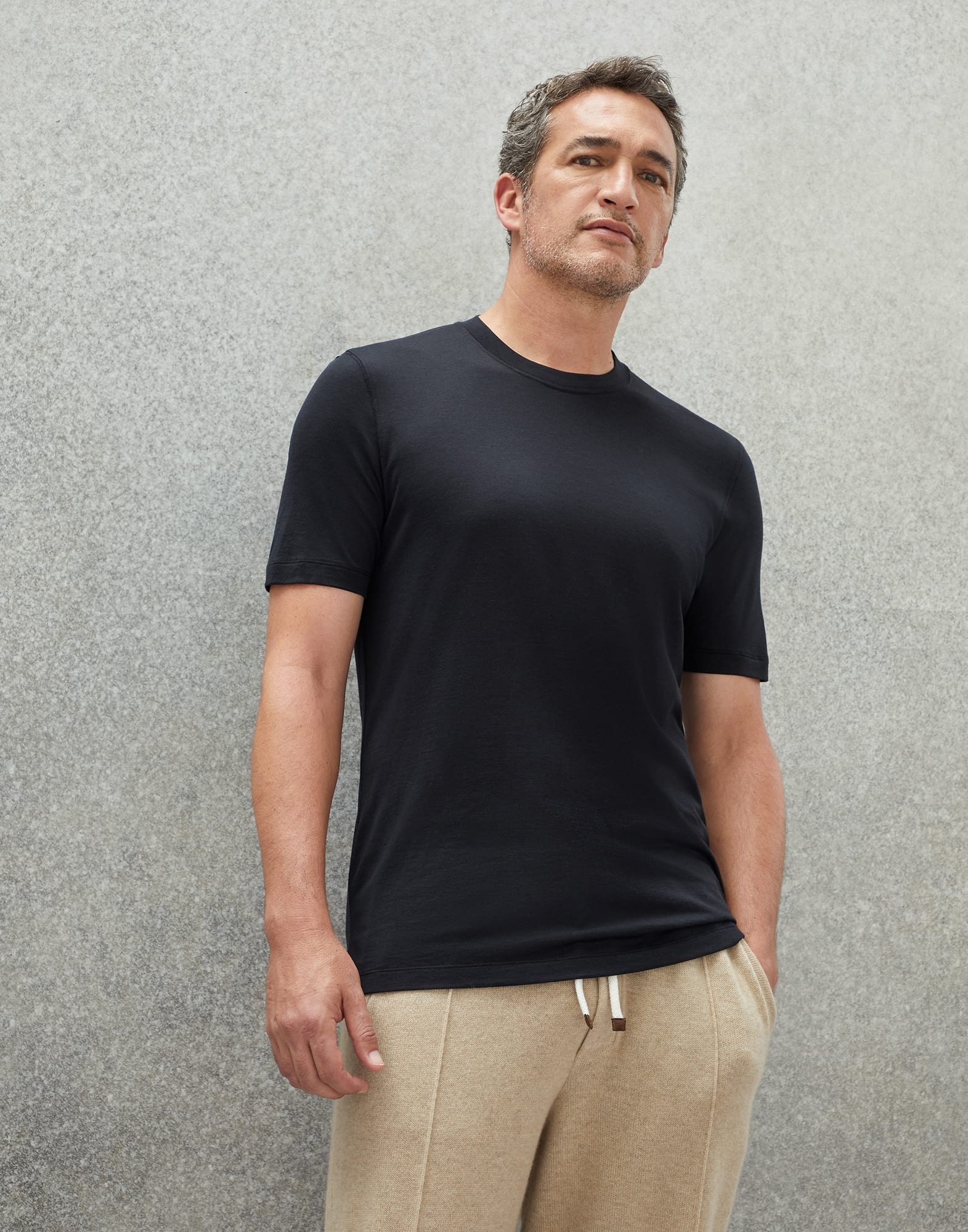 Silk and cotton jersey slim fit crew neck T-shirt - 1