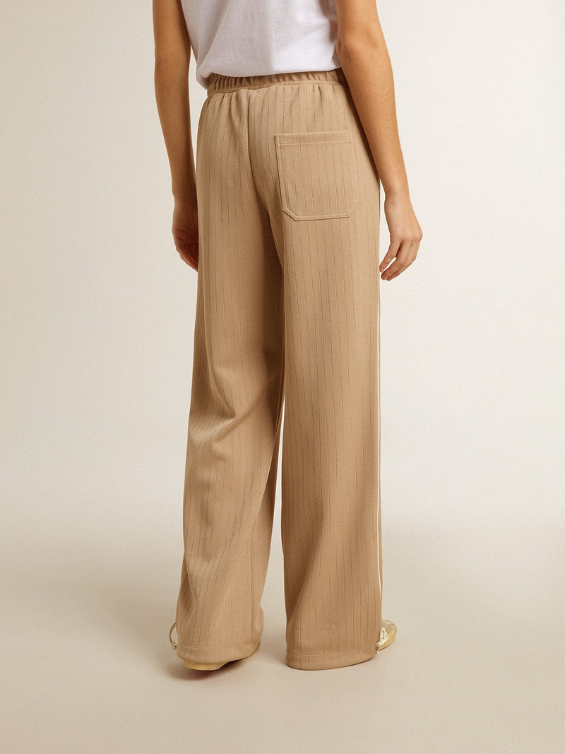 Women’s light beige joggers with white logo 4