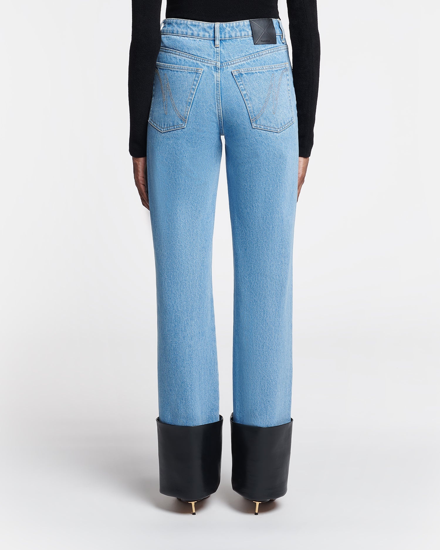 Leather-Trimmed Straight-Leg Jeans - 5