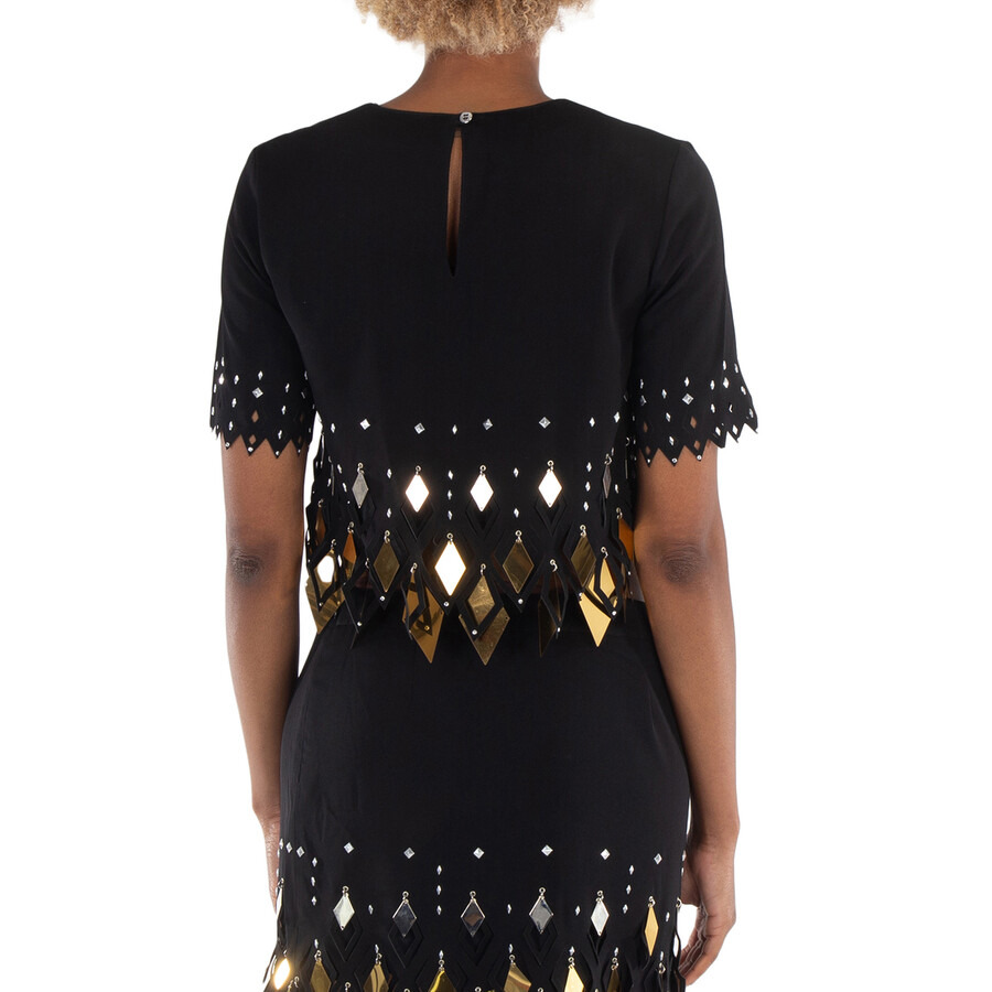 Rabanne Ladies Black Embellished Crop Top - 6