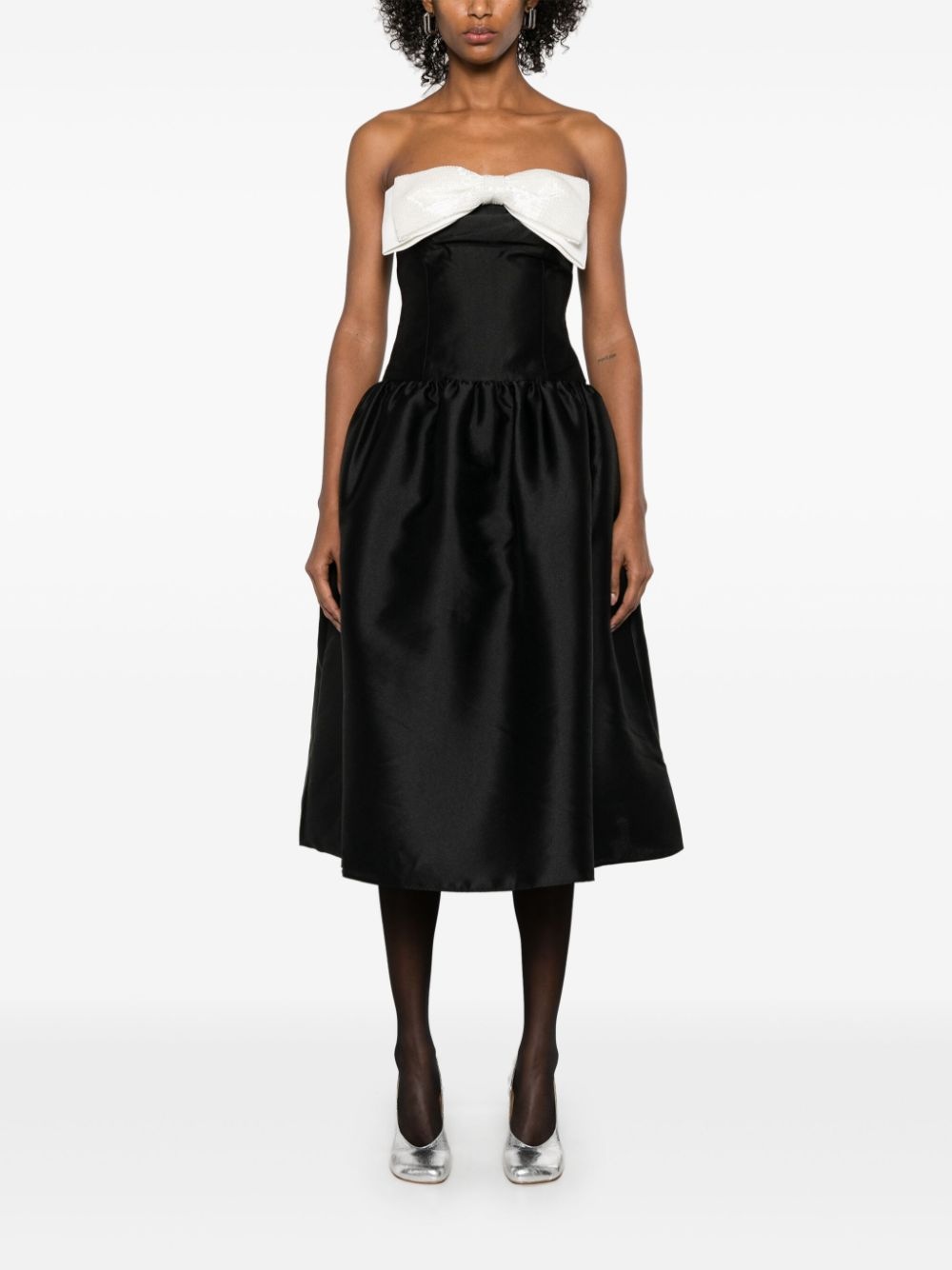 taffeta contrast-bow midi dress - 2
