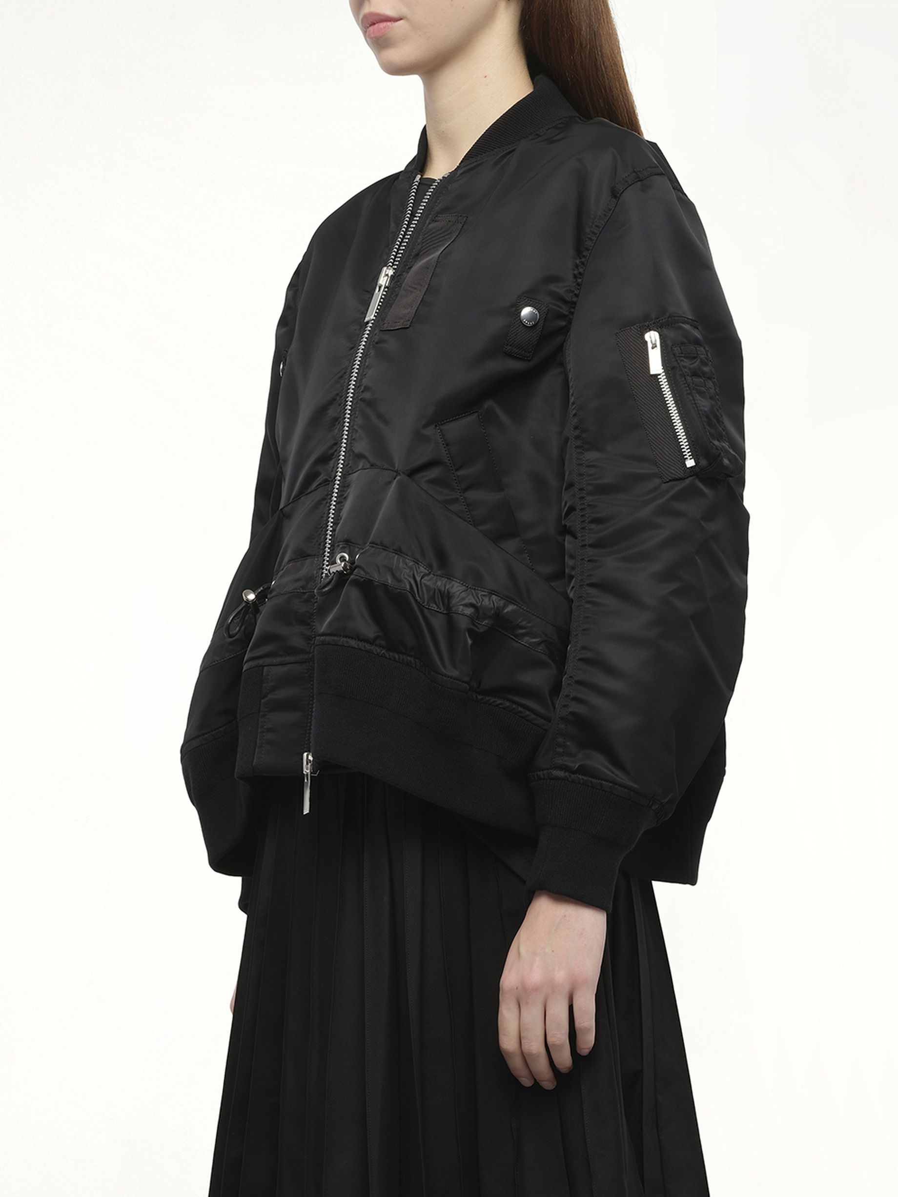 Nylon Twill Blouson with Drawstring in Black - 5